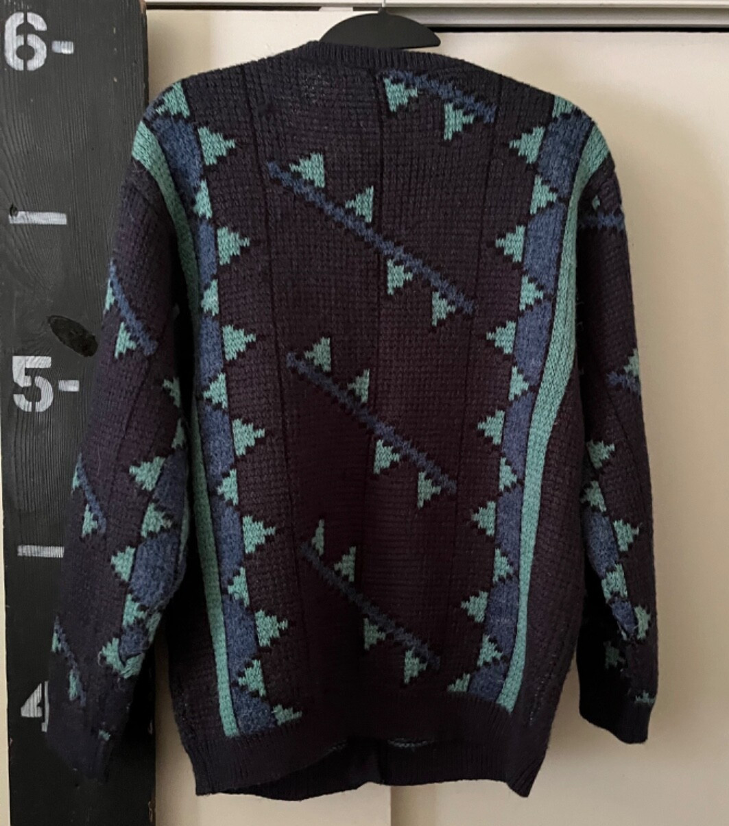 Camela Vintage Cardigan Wool Acylic Blend 80s teal and blues Rage Gorgeous Rare