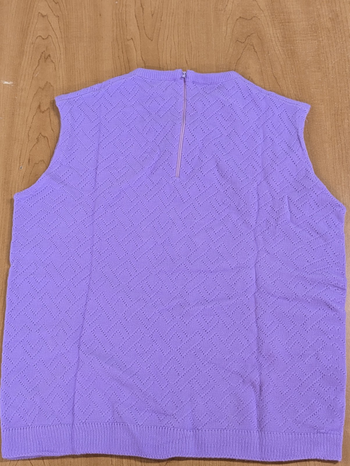 Vintage 60s 70s Acrylic Fabric Woven Knit Top Lavender Purple 1/4 Zip Back Small