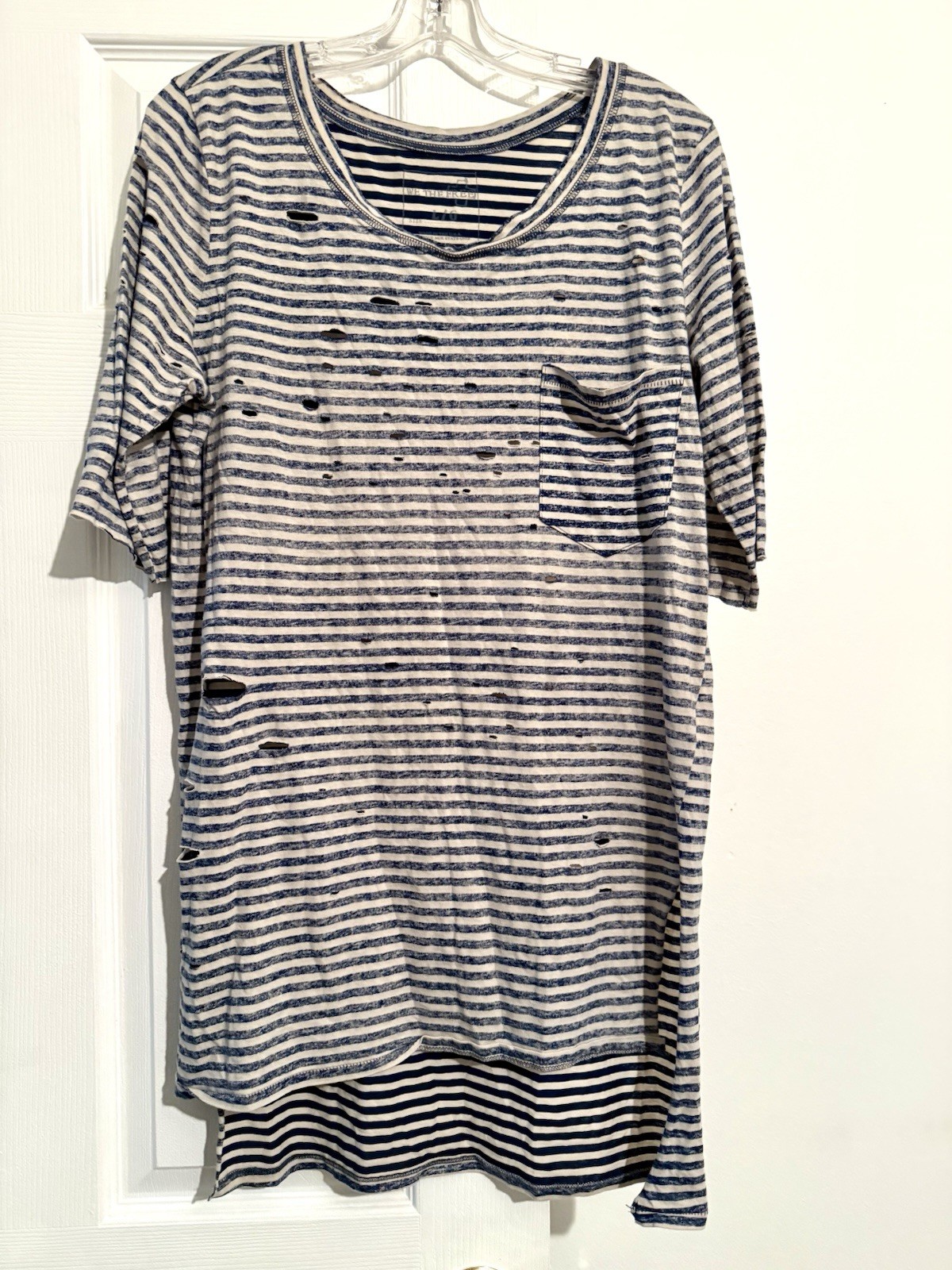VTG We The Free USA Oversize T-Shirt Striped Distressed Cotton Women L/G