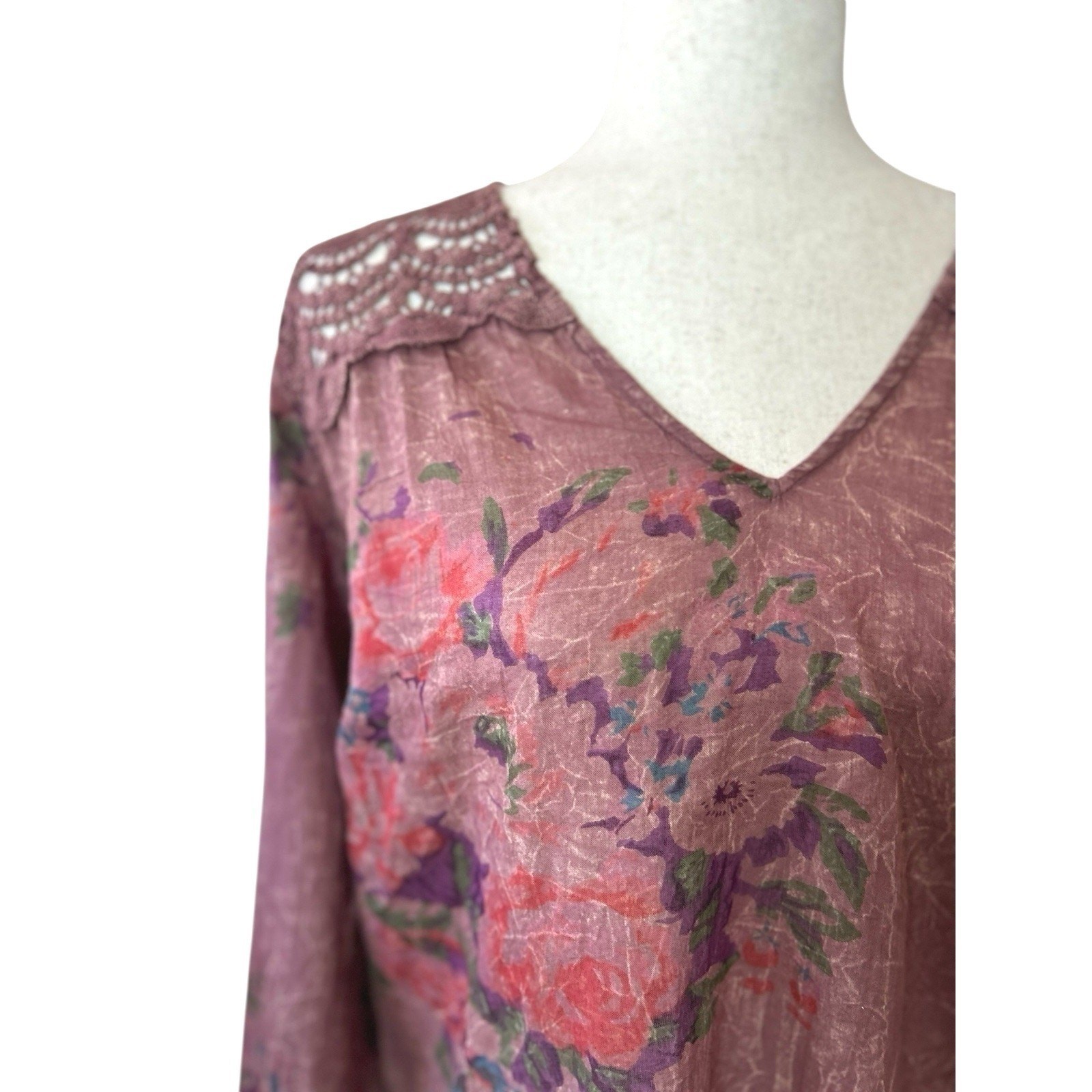 NWT Vintage Goa Burgundy Floral Cotton Top Size M Boho Fairy Fall Whimsigoth
