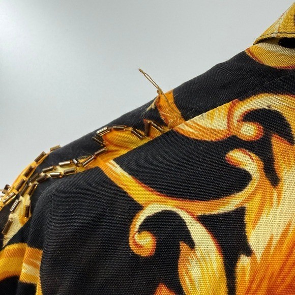 Vintage faith leopard all over print beaded button up blouse large