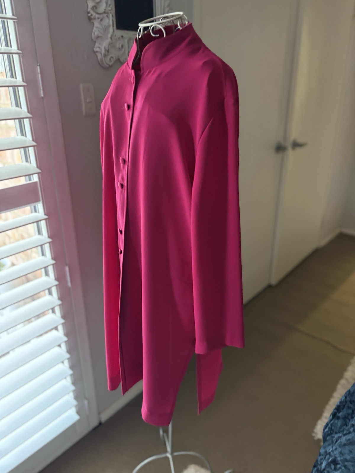 LIZ DAVENPORT Vintage Fuscia Pink Crepe Duster Coat Jacket 10 M