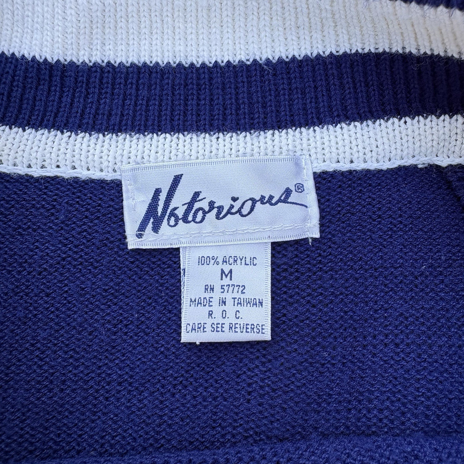 Vtg 80s NOTORIOUS Nautical Sailor Stripe Off Shoulder Bardot Knit Sweater M