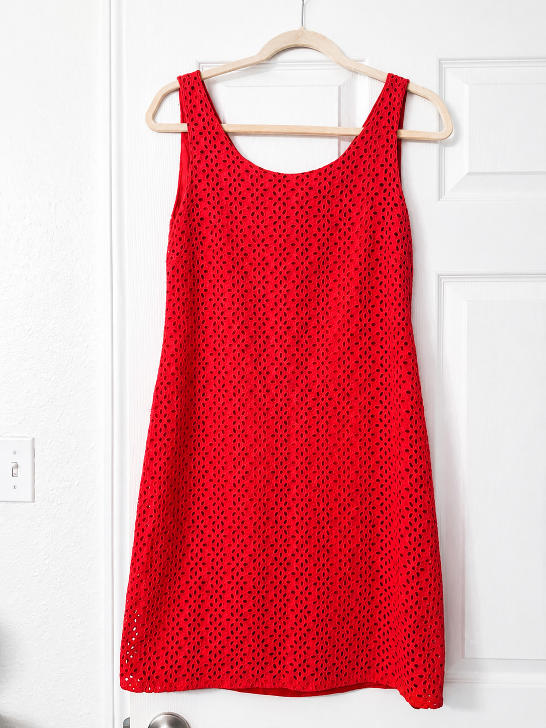 Vintage Red Eyelet Cotton Dress | Made in Brazil | Size 40 (Approx. US Medium)