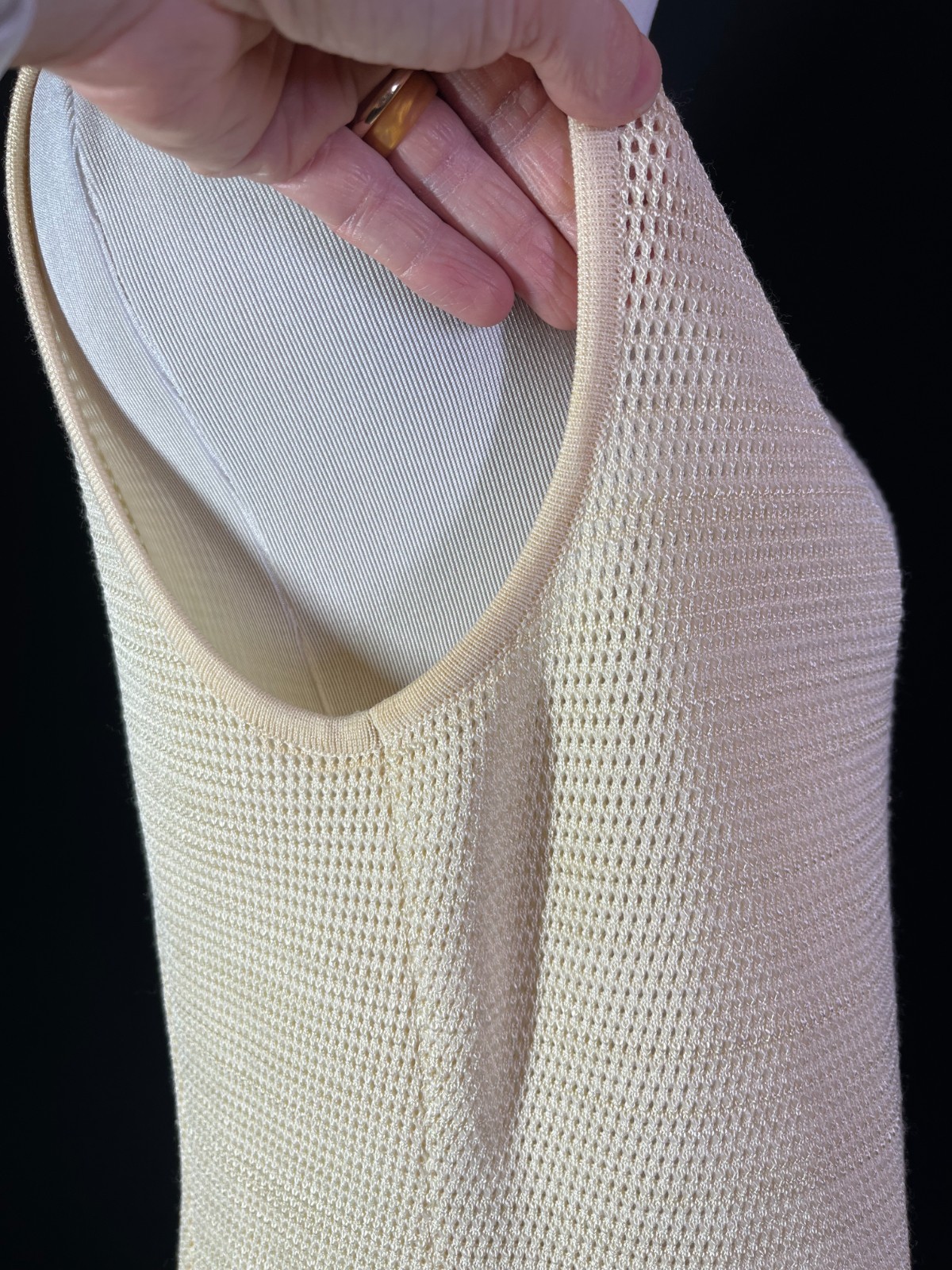 Vintage Escada Margaretha Ley Size 40 Cream Open Knit Tank Monogram