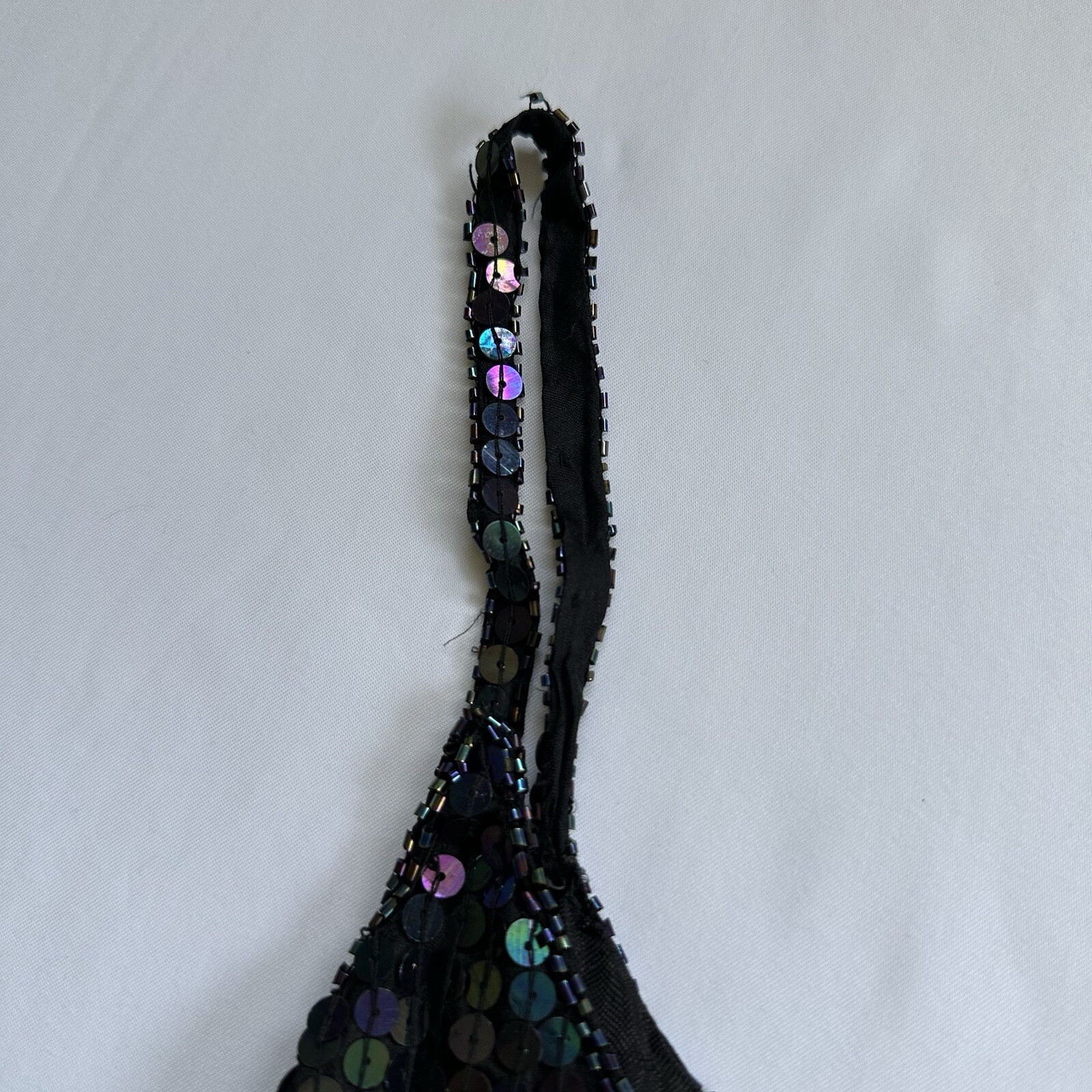 VTG 100% Silk Sequins Beaded Spaghetti Black Strap Top Spell Bound Size Medium