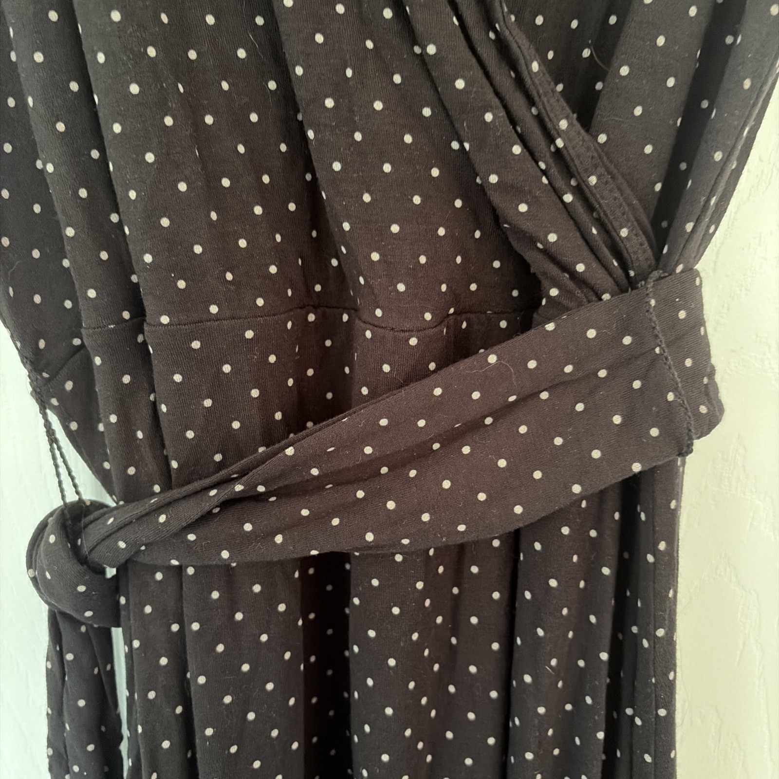Vintage New York & Co Black and White Polka Dot Wrap Dress Soft Knee Length