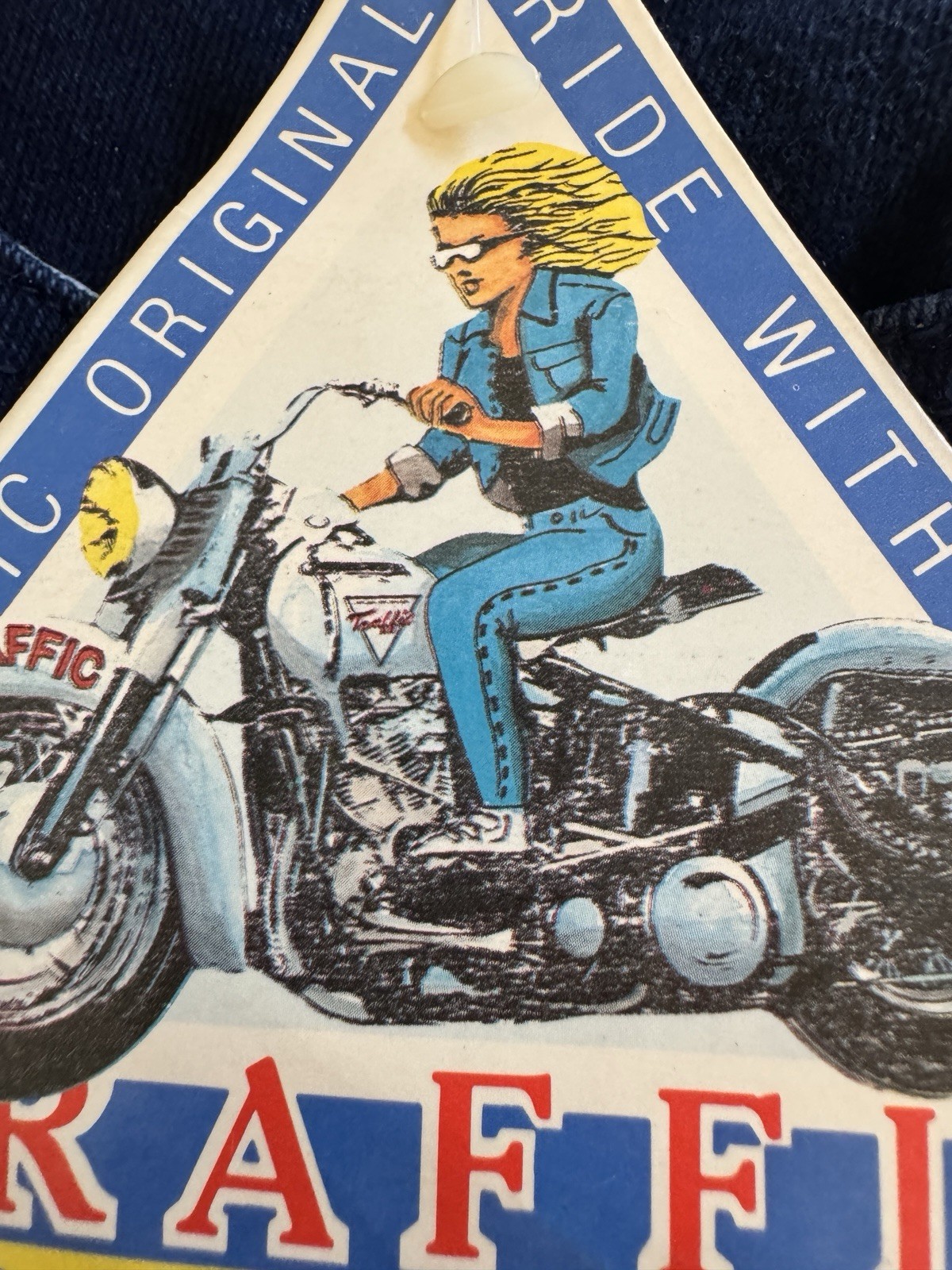 NWT 1980s VTG TRAFFIC Cutout Ladder Strap Rock Band Chick Dark Blue Jeans 9/10