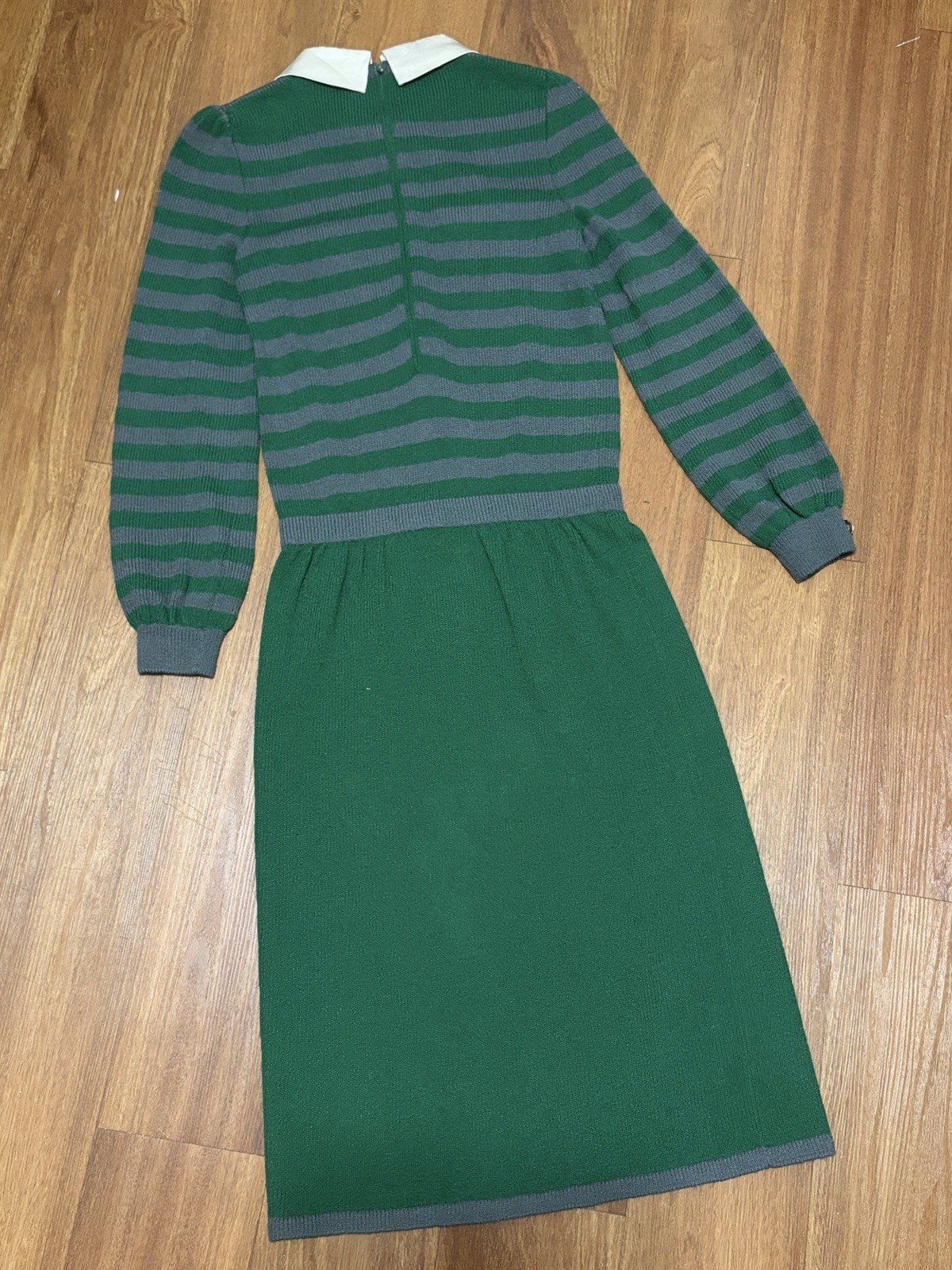VTG Adolfo New York Green & Gray Wool Blend Knit Sweater Dress Sz XS GUC