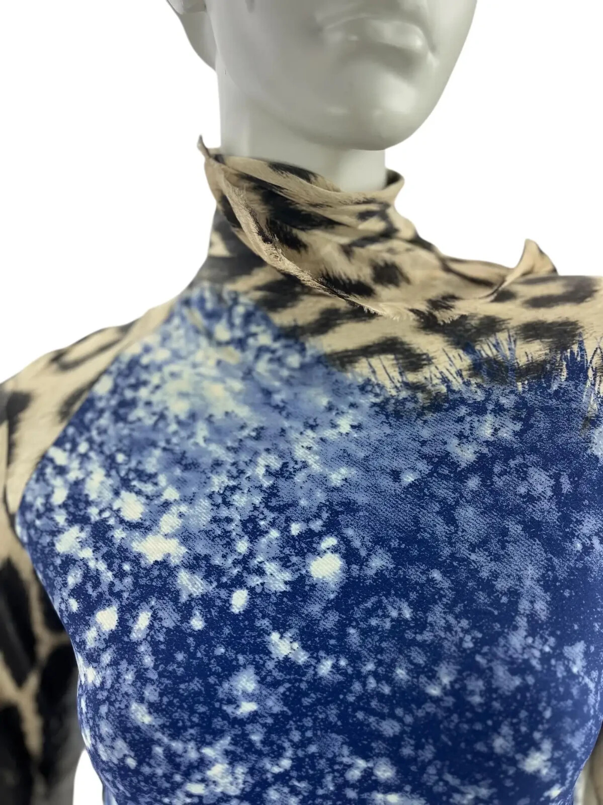 2001 Vintage Roberto Cavalli Leopard Acid Print Ruffled Silk Dress