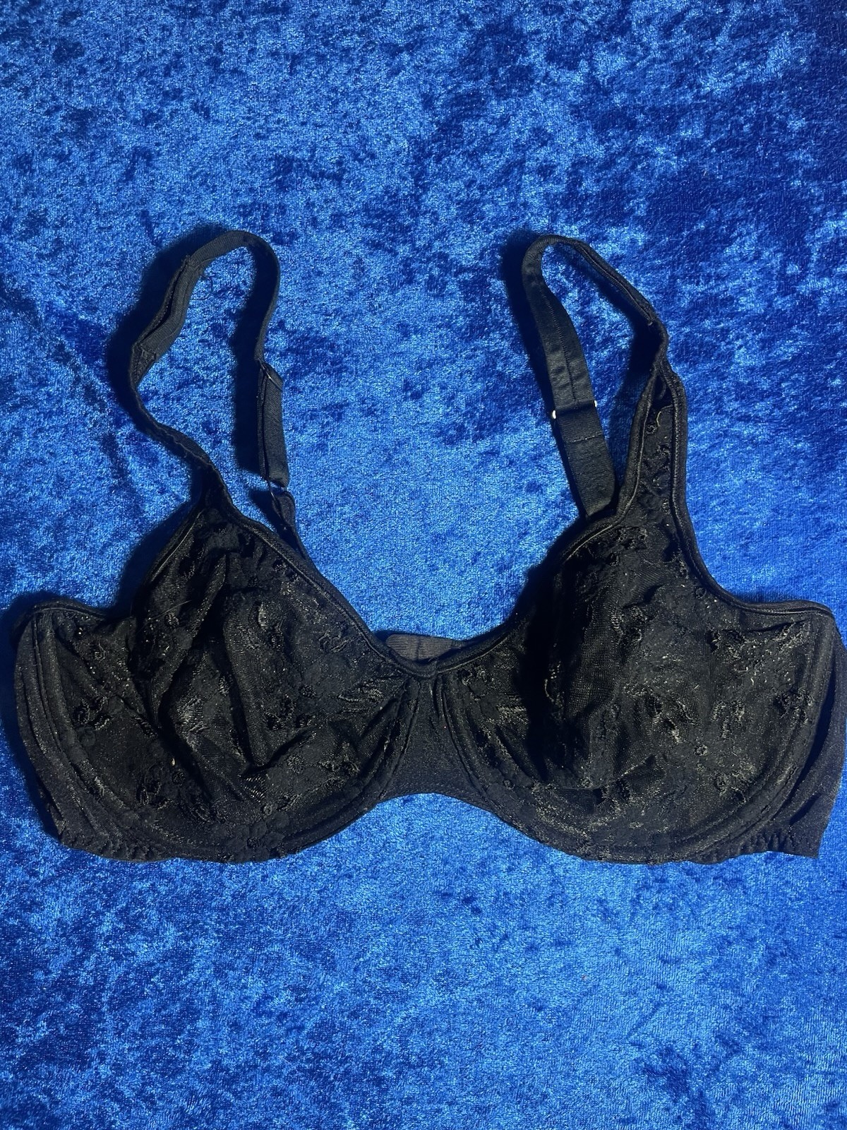 Vintage Fruit Of The Loom Bra 40c Black Lace Mesh Underwire 90s Lingerie