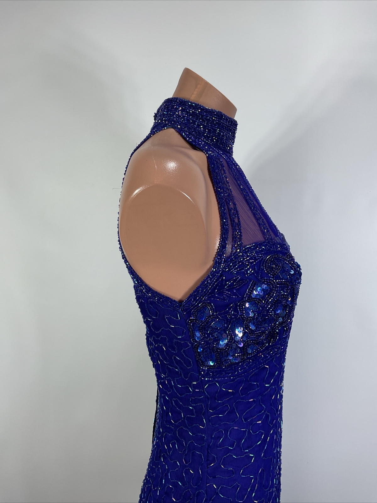 Vtg 90s y2k Papell Boutique Evening Dress 4 Silk Beaded Maxi Gown Fairy Prom