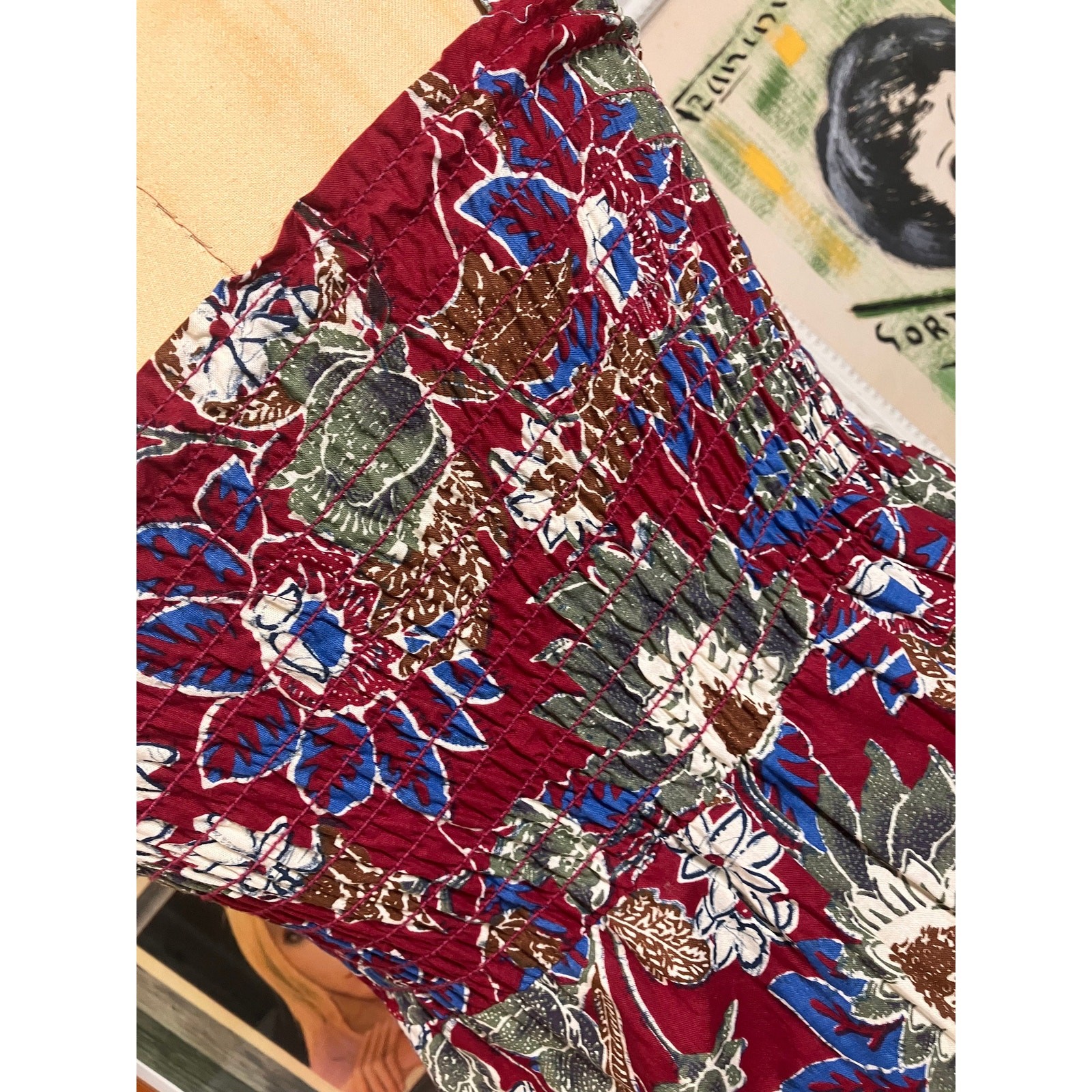 Vintage 1970s Dash-About Floral Cotton Sun Dress Red Blue Petite Small Boho