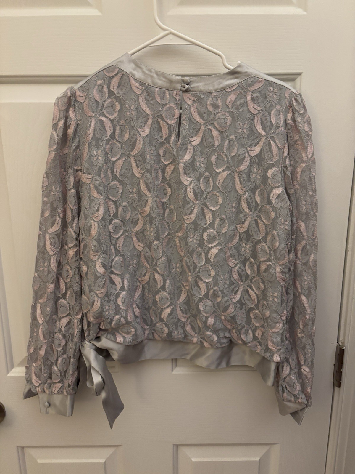 Vintage Lisa Michaels 1980s Lace Blouse Tie Hem Waist Size 10
