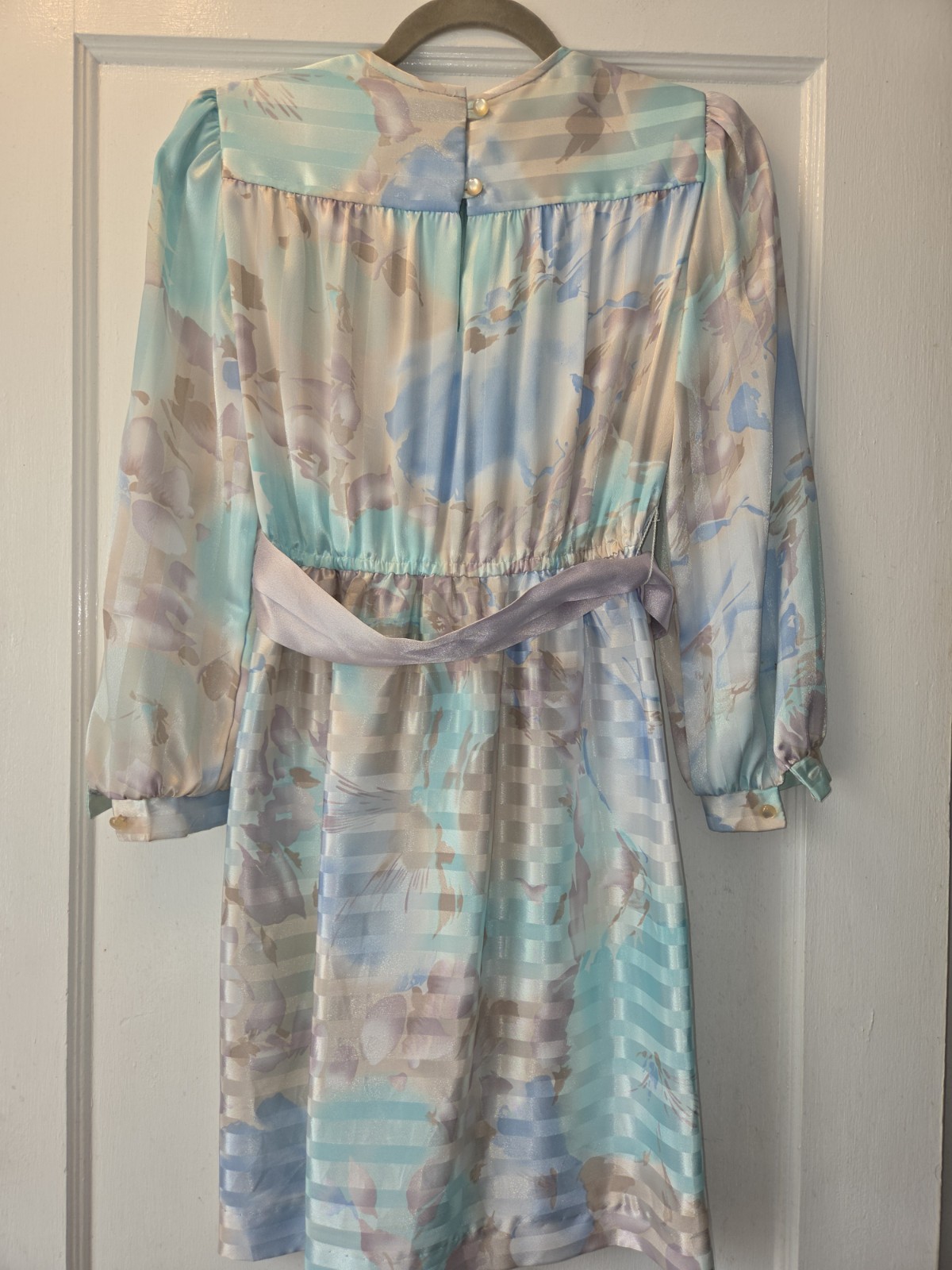 Vintage 80’s Marinette Watercolor Pastel Micro Pleat Midi Dress Secretary. 4