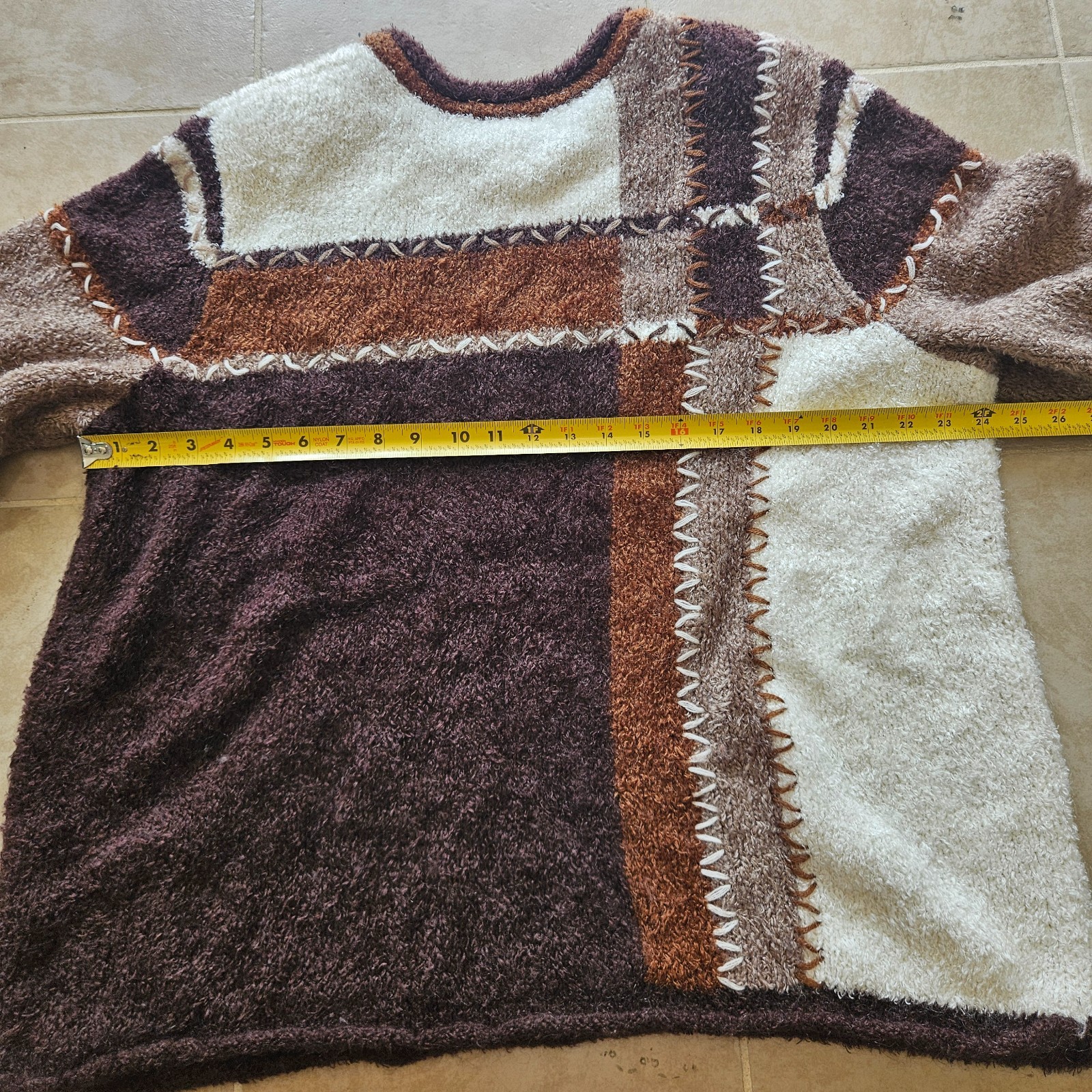Vintage CJ Banks Sweater Womens 3X Brown White Tan Mohair Blend Fuzzy Pullover