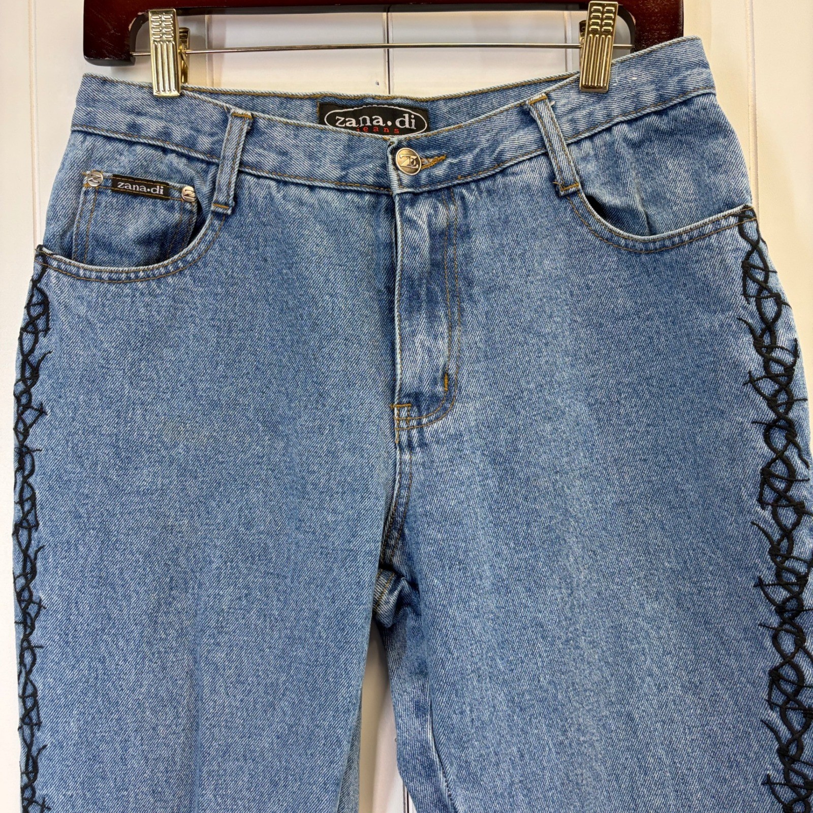 Vintage Zana-Di Y2K Boho Embroidered Flare Jeans Women Size 7 Boho Indie Grunge