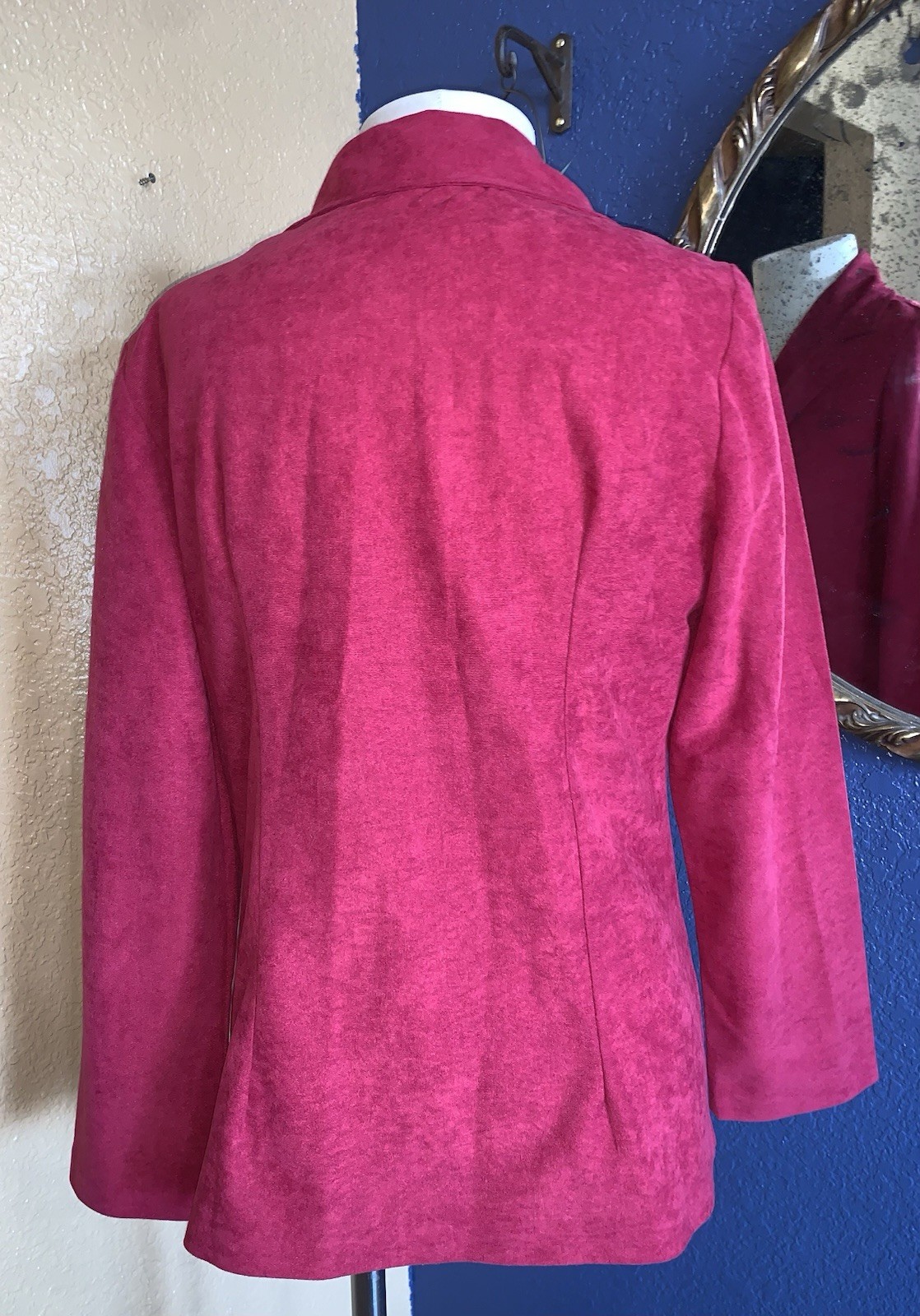 B2 80s Velour Blazer Jacket Sz M Pink Fuchsia Button Career Office Preppy