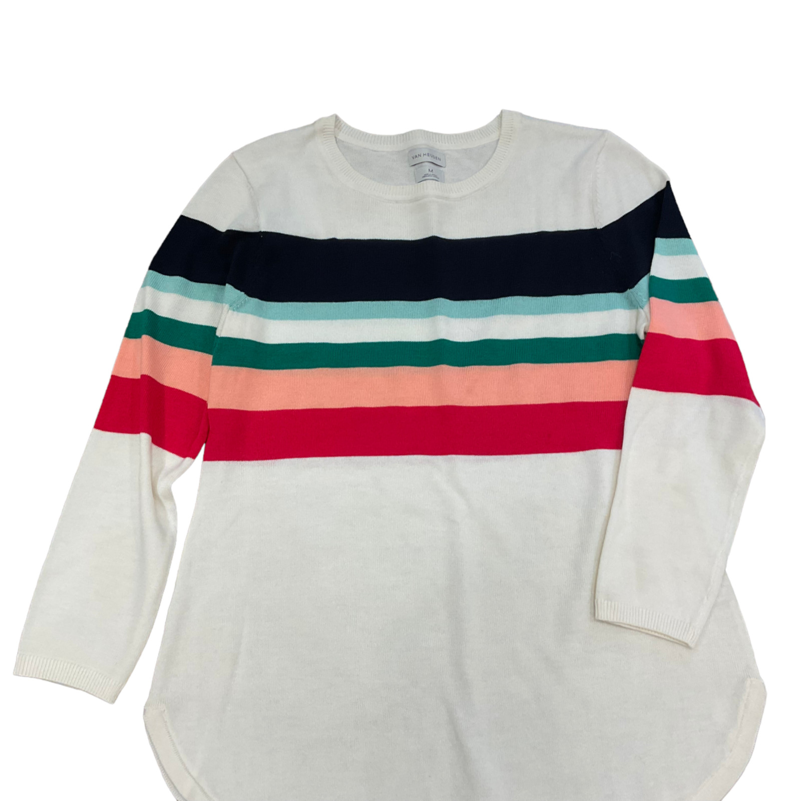 New VAN HEUSEN Cream white Multi-Color Stripe Acrylic Sweater Women’s Sz M y2k