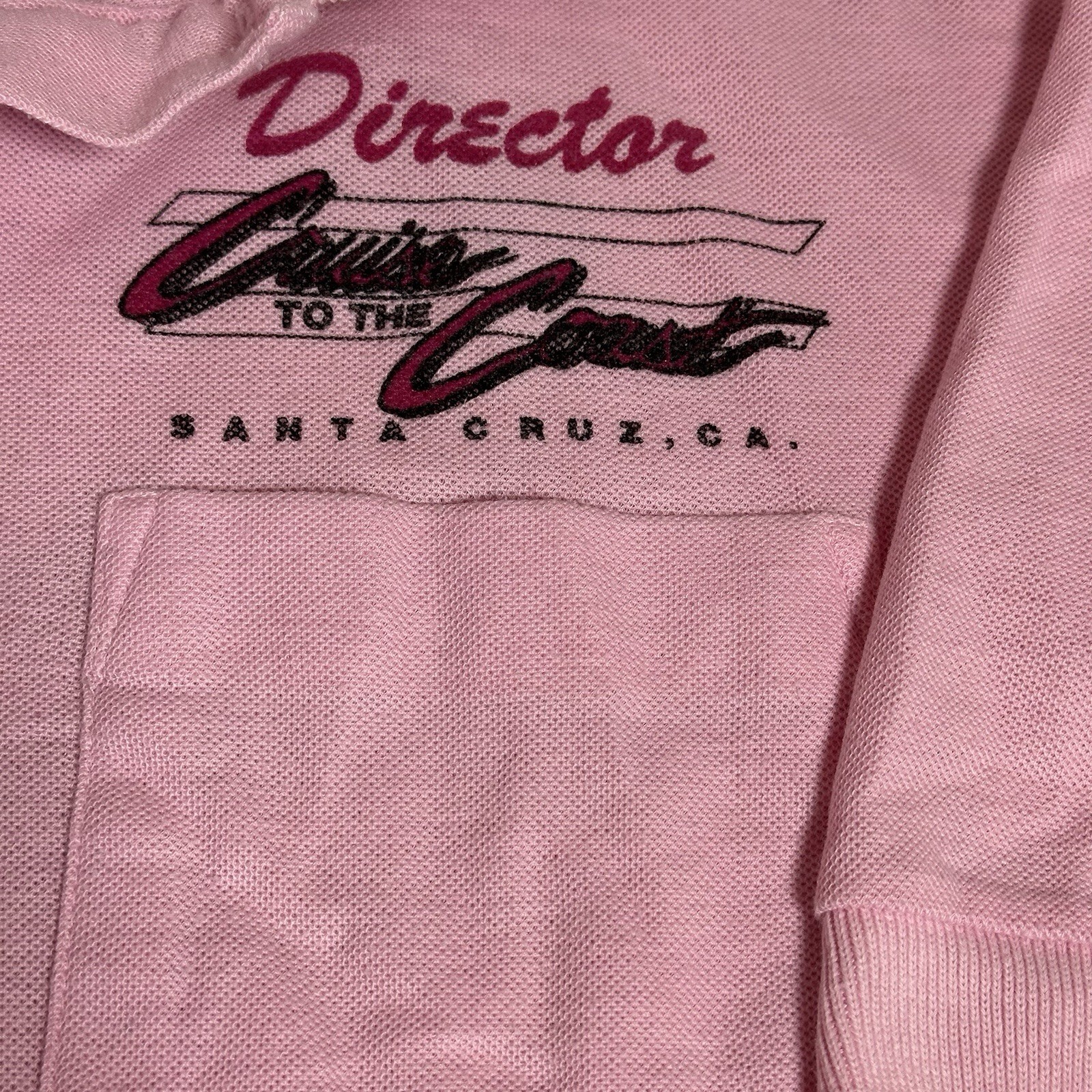 SANTA CRUZ (1987) Car Show Adult Polo 1/4 Button Shirt Sz (L) Pink “DIRECTOR”
