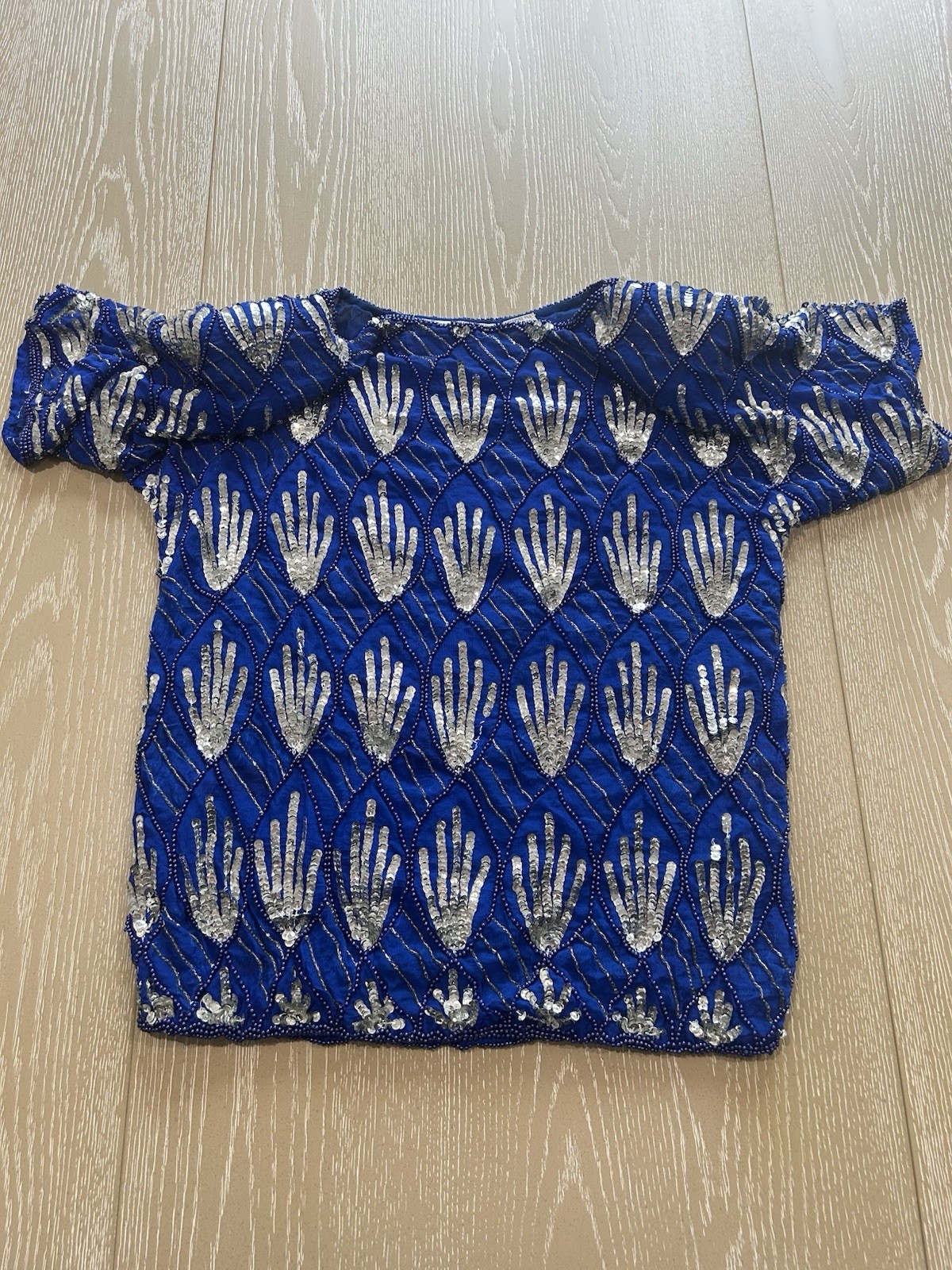 Vintage Dominique Silk Top With Skirt Blue Size Large, Sequins, No Tag On Skirt