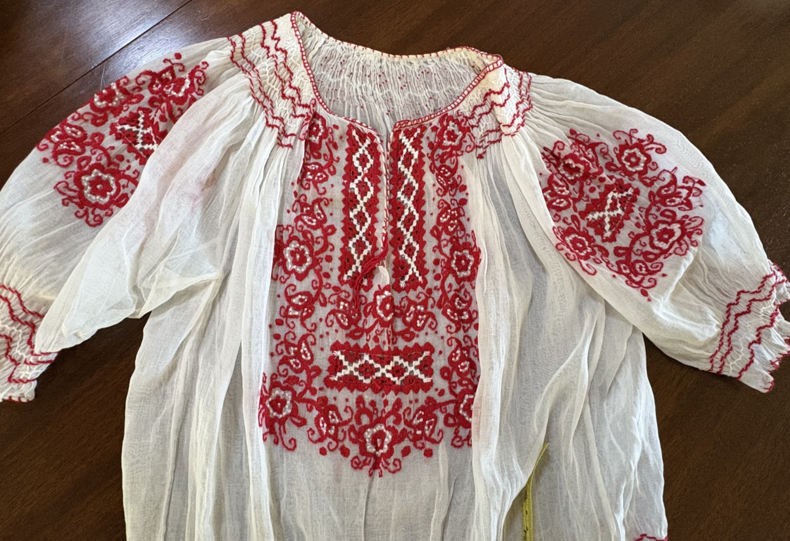 Authentic Antique 1930s 40s Yugoslavian Hand Embroidered Hand Smocked Blouse S-M