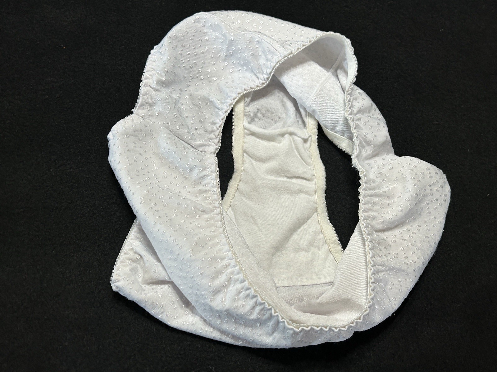 Vtg UNBRANDED Satin Embroidered Dots Hi-Leg Sz 8 White Panties #380