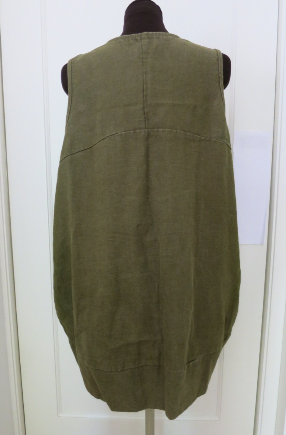 Yea Army Green Linen Oversize Asymmetric V Front Curve Back Hem Long Vest S M