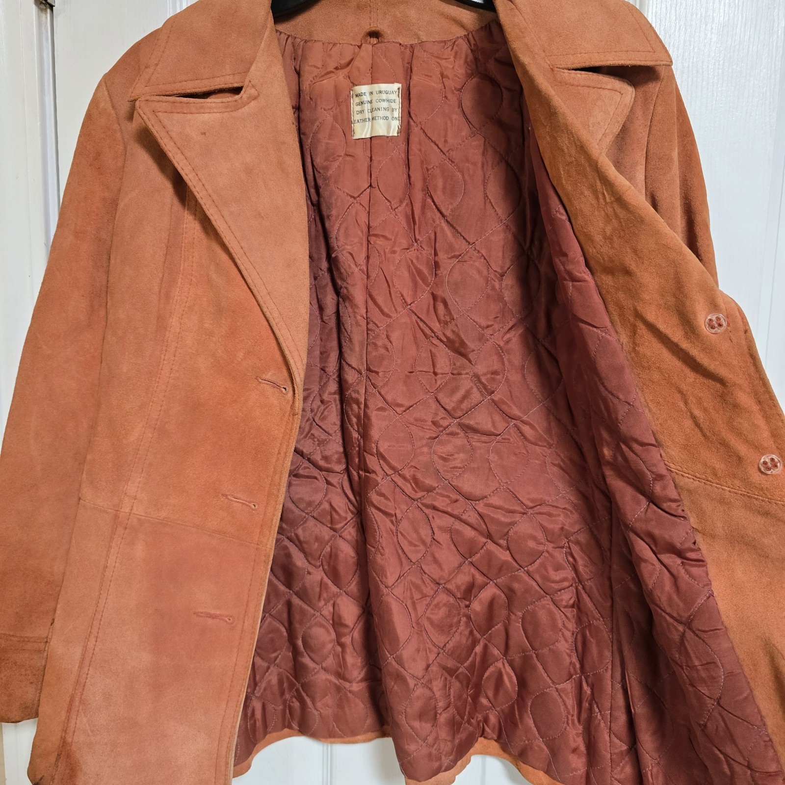 Vintage Suede Leather Jacket Women’s Size 13/14 Medium Uruguay Cowhide Belted