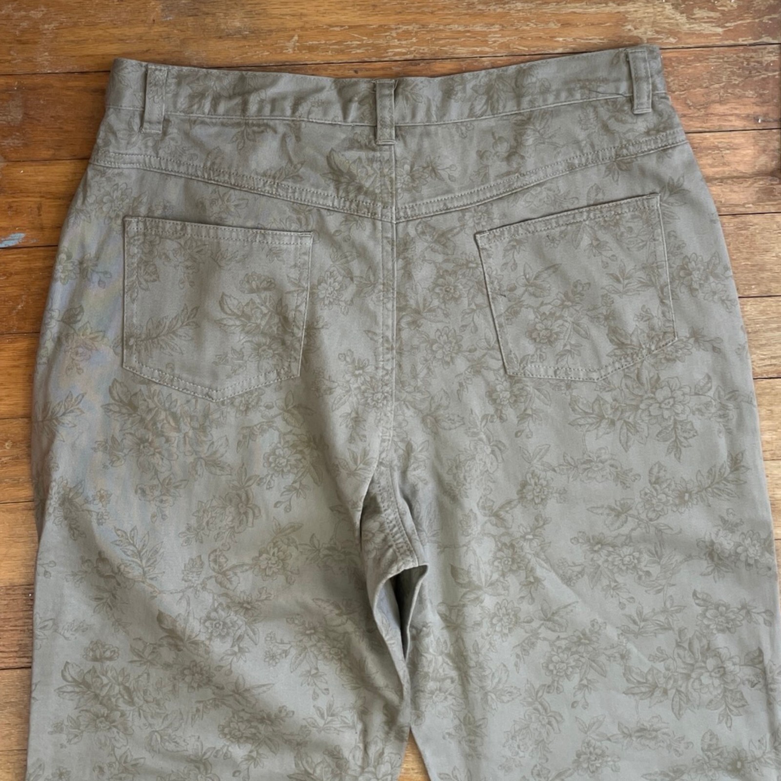 Vintage Floral Print Pants Size Medium 30″ Waist 1990s Taupe Twill Cotton