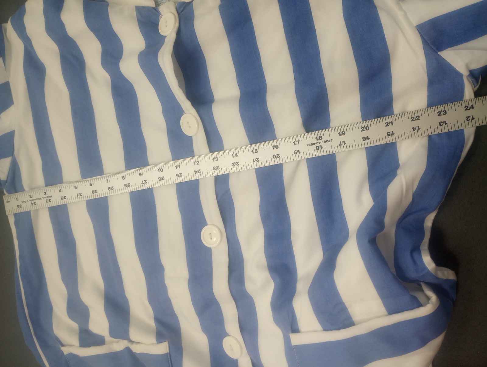 VTG Charm Button Robe Dress Terri Cloth Lining Pockets Beach Cover Stripes Blue