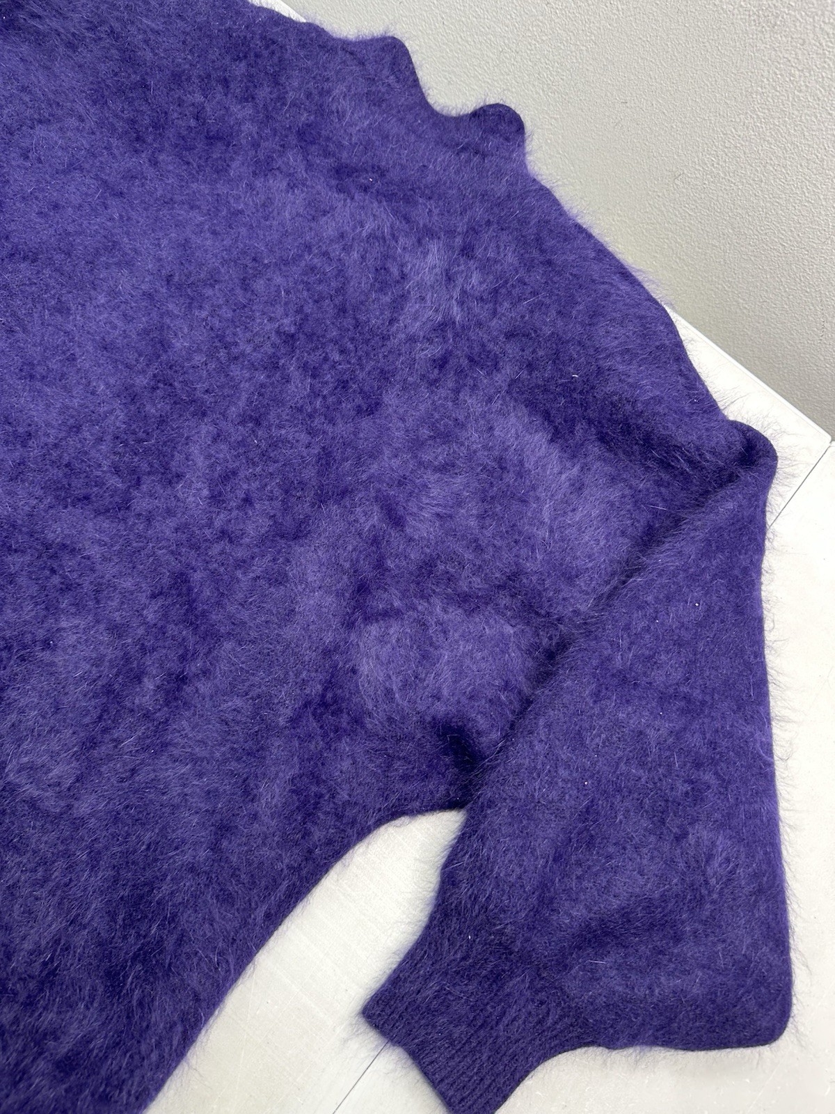 Vintage BIG STAR Keo Sung Fuzzy Cardigan Sweater Gray Angora PURPLE Sz L/XL