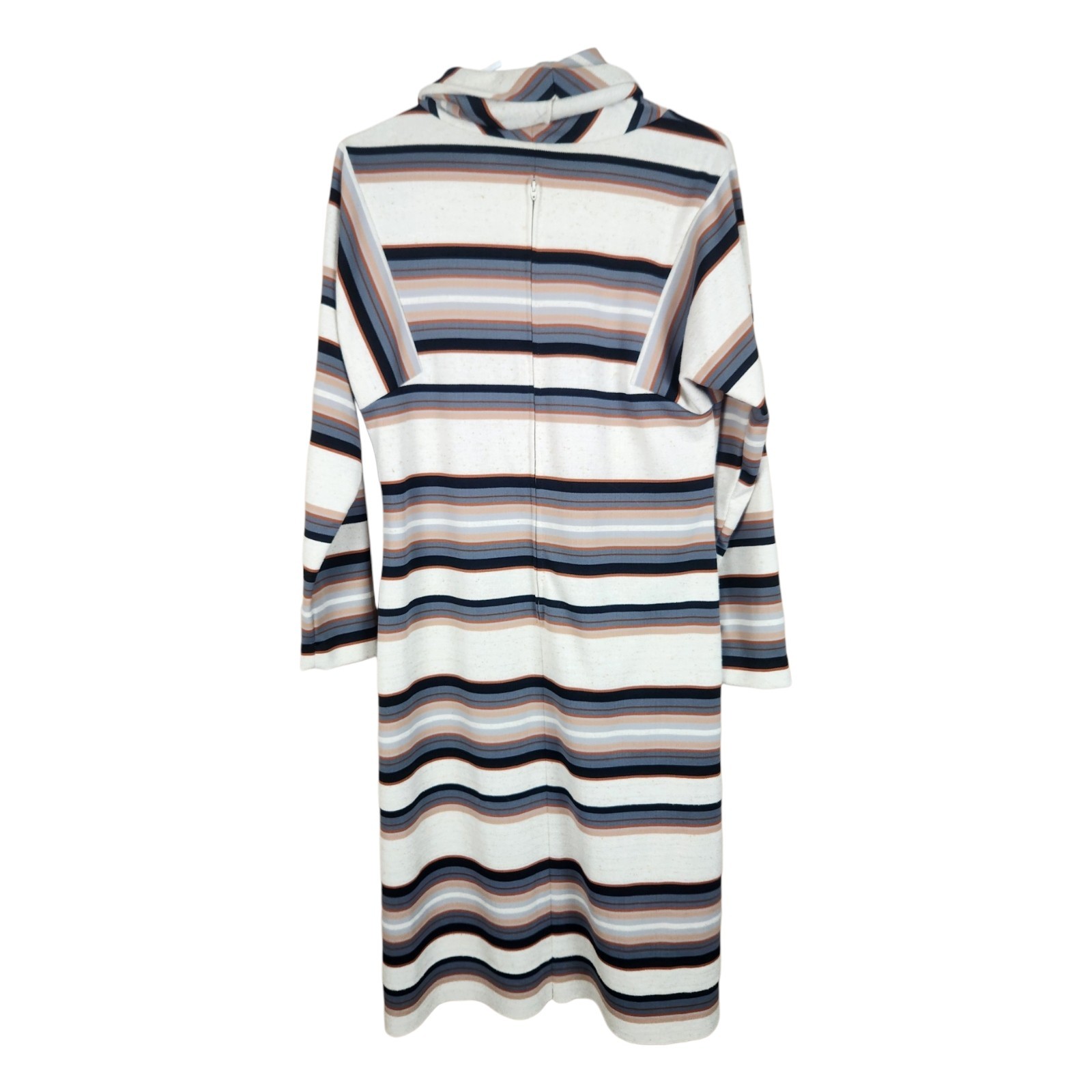 Vtg 60s High Cowl Neck Striped Midi Dress MEDIUM Union Made Talon Zip Fall 70s