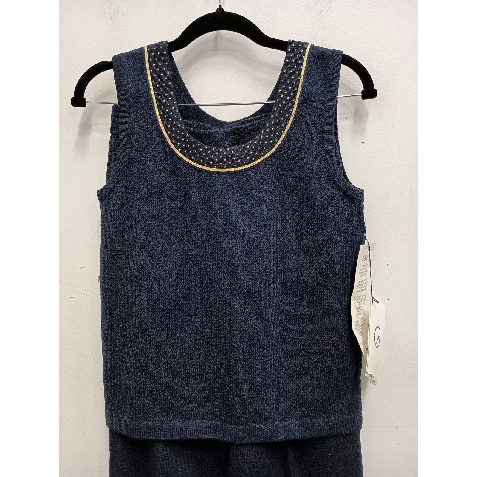 St. John Basics Knit Pant Set Womens 2 Blue Studded Sleeveless Vintage Luxury
