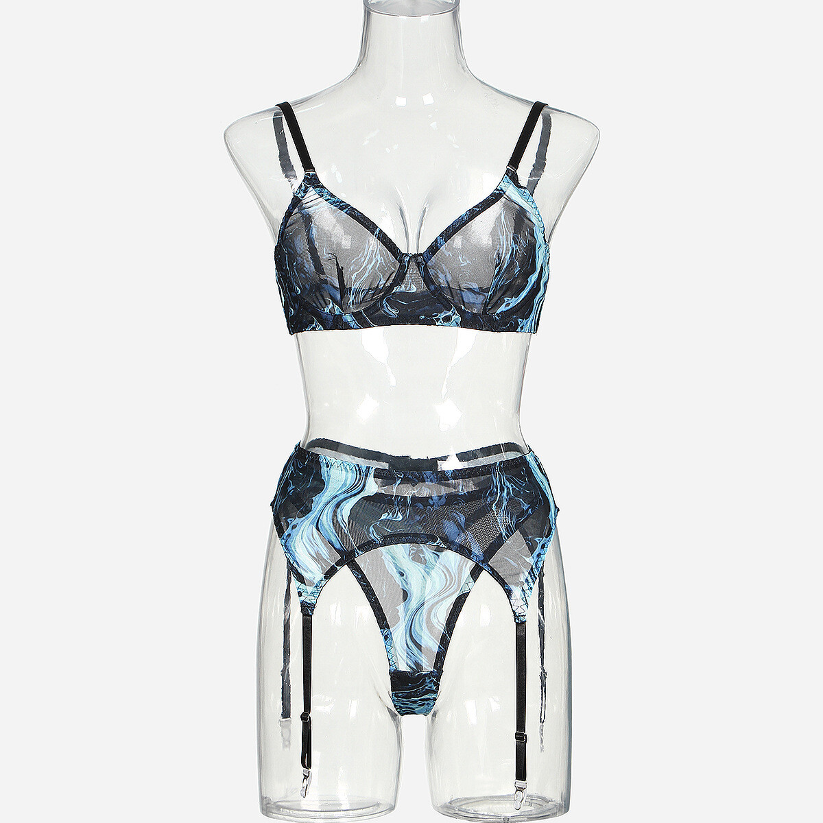 Arrival Colorful Ink Splatter Mesh Sexy Lingerie Set with Gloves and Garter Belt