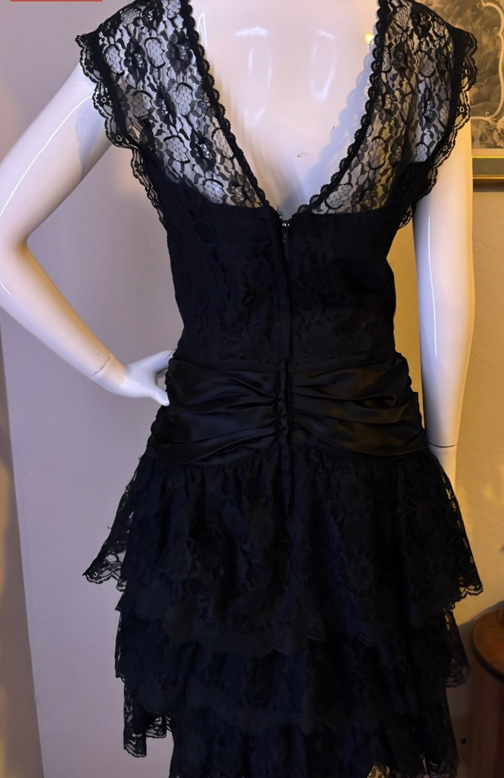 Vintage Gunne Sax Black Lace Cocktail Party Evening Dress 1980s Size 11