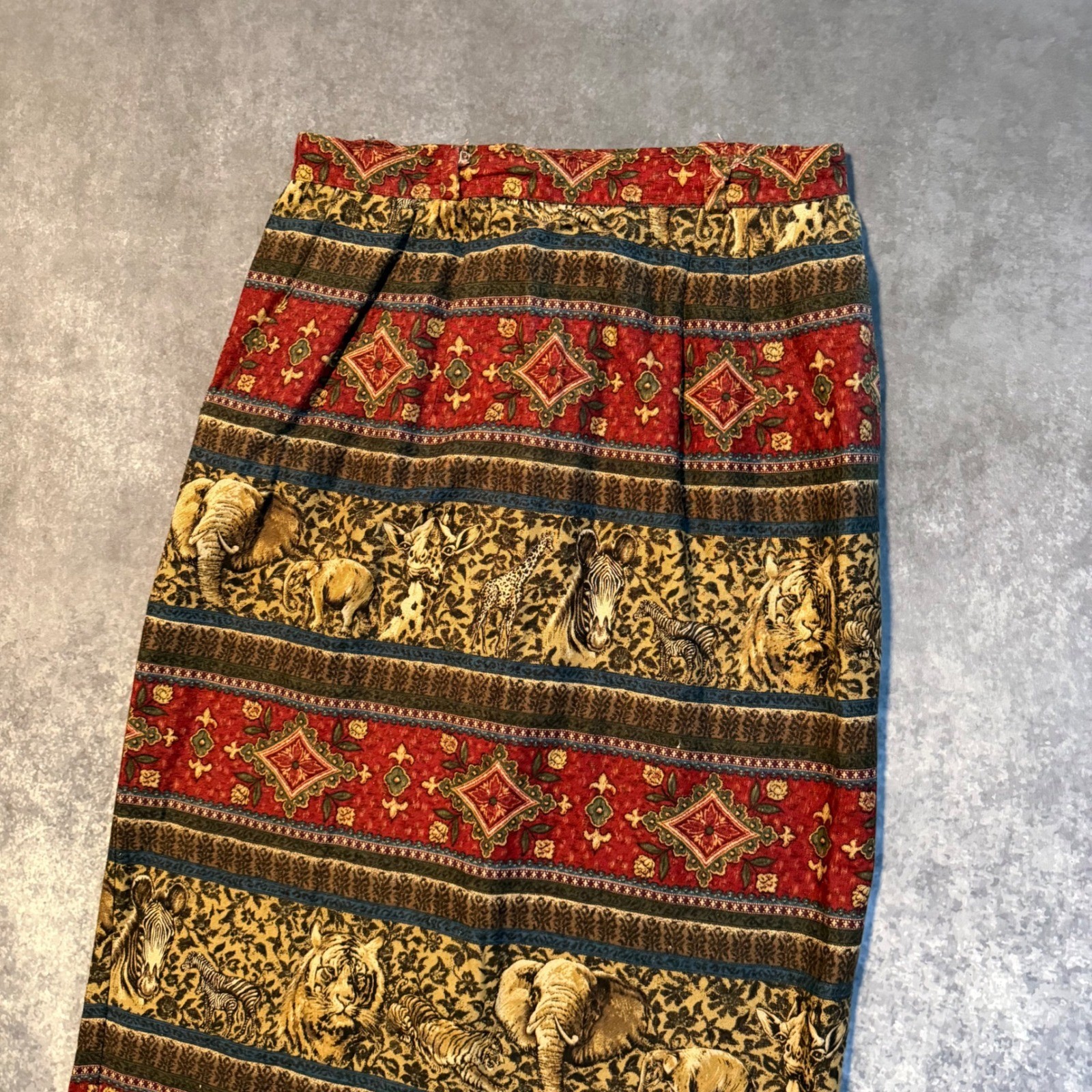 Vintage Sharon Young Sportswear Safari Animal Print Maxi Skirt Rayon Linen Sz 12