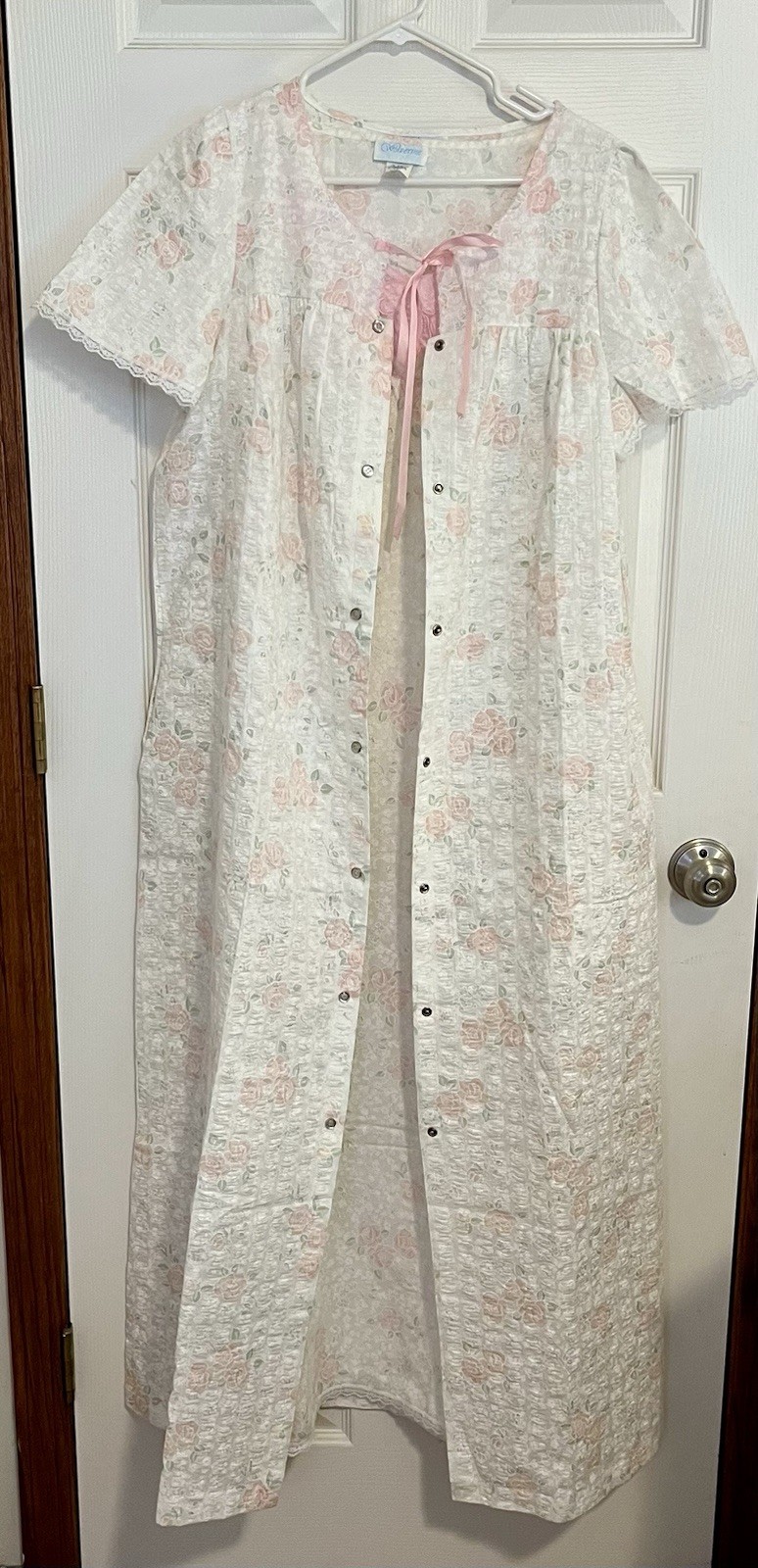 VTG Wolverine White & Pink Floral Nightgown & Housecoat Robe Poly Blend Set Med