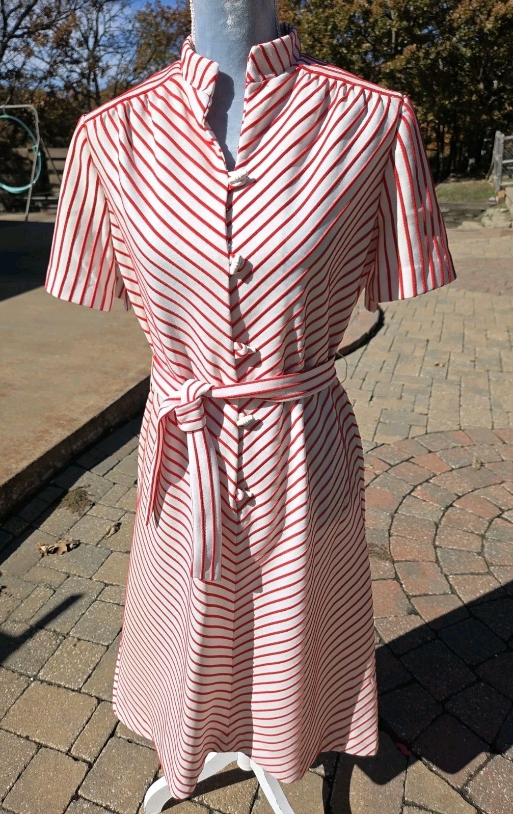 Vtg 60s Mr Jack Dallas White & Red Romantic Classy Pleated A Line Dress W Belt