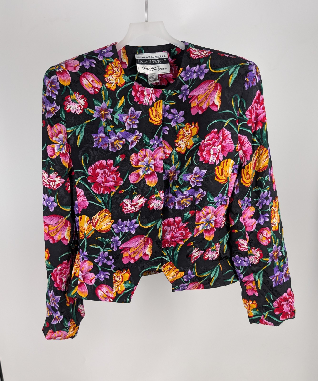 Vintage 80s Constance Saunders Richard Warren Silk Floral Blazer 12 Hong Kong