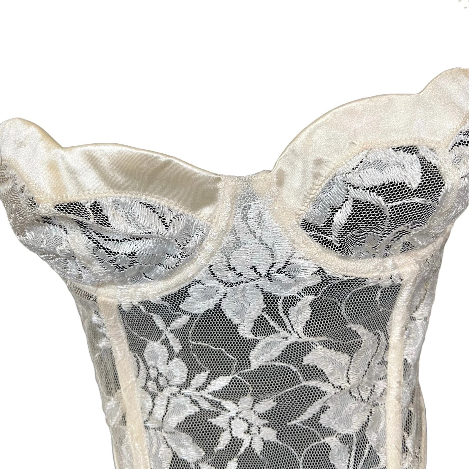 Victoria’s Secret 80s Gold Label Ivory Lace Corset Bustier Bra Top sz 36B