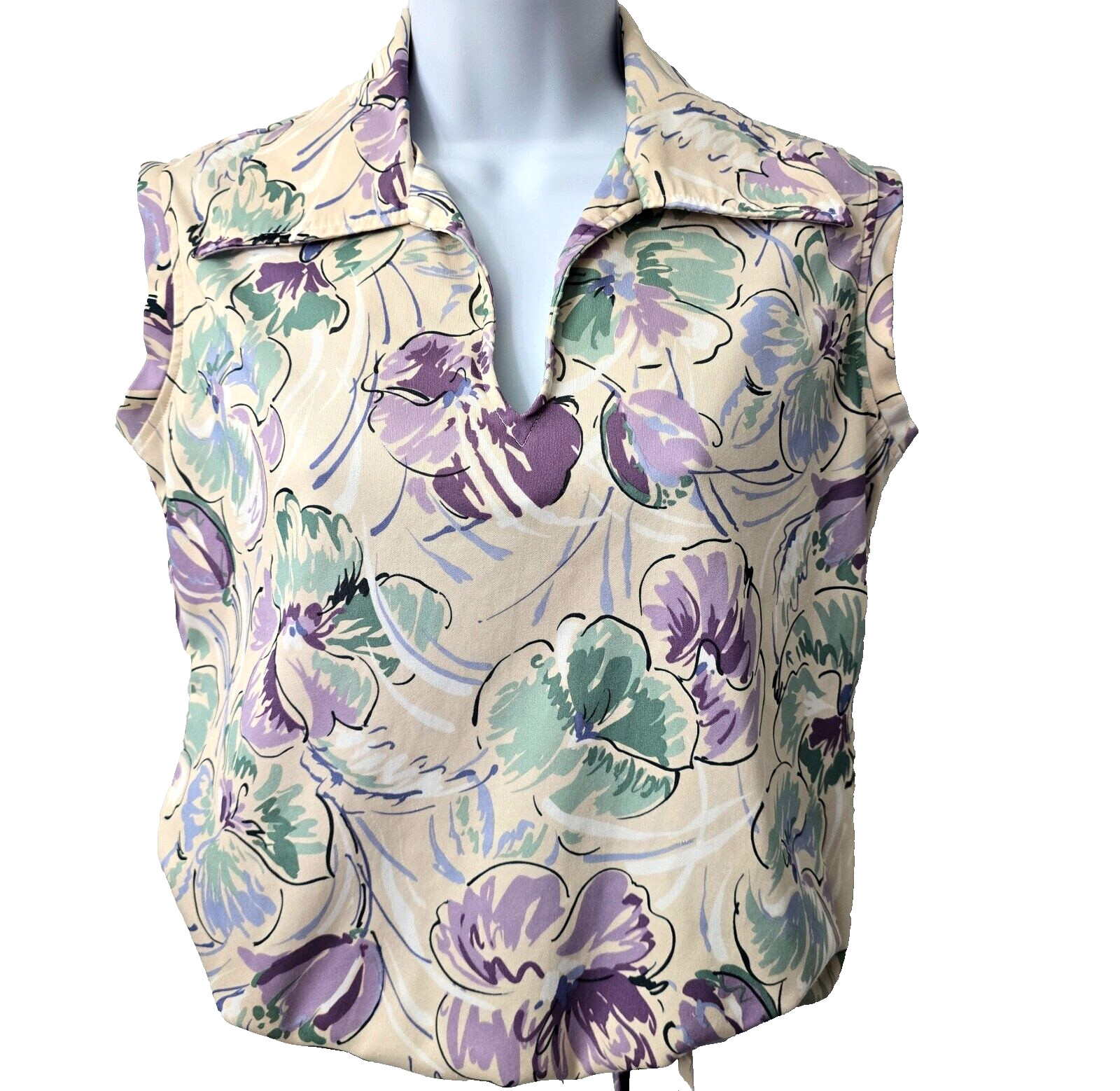 Dutchmaid Golf Tank Shirt 32 M Disco Collar Purple Floral Polyester Vintage 70s
