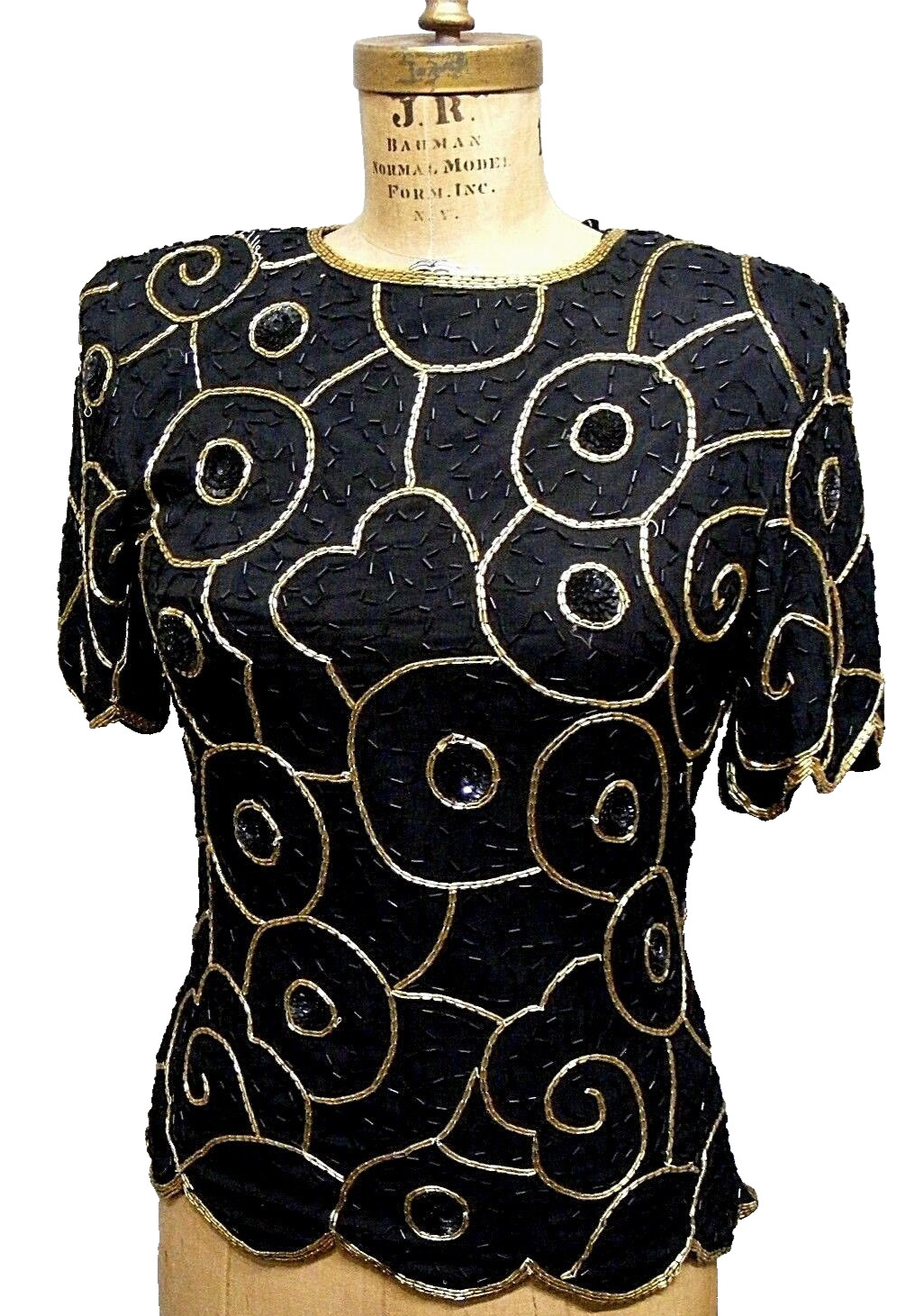 1980S BEADED BLOUSE SILK TUNIC TOP 1920S FLAPPER INSPIRED BLOUSE SHOULDER PADS S