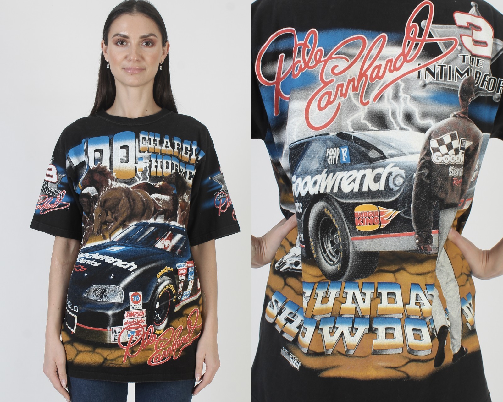 Vtg Dale Earnhardt Charging Horses T-Shirt All Over Print NASCAR Chase Tee M