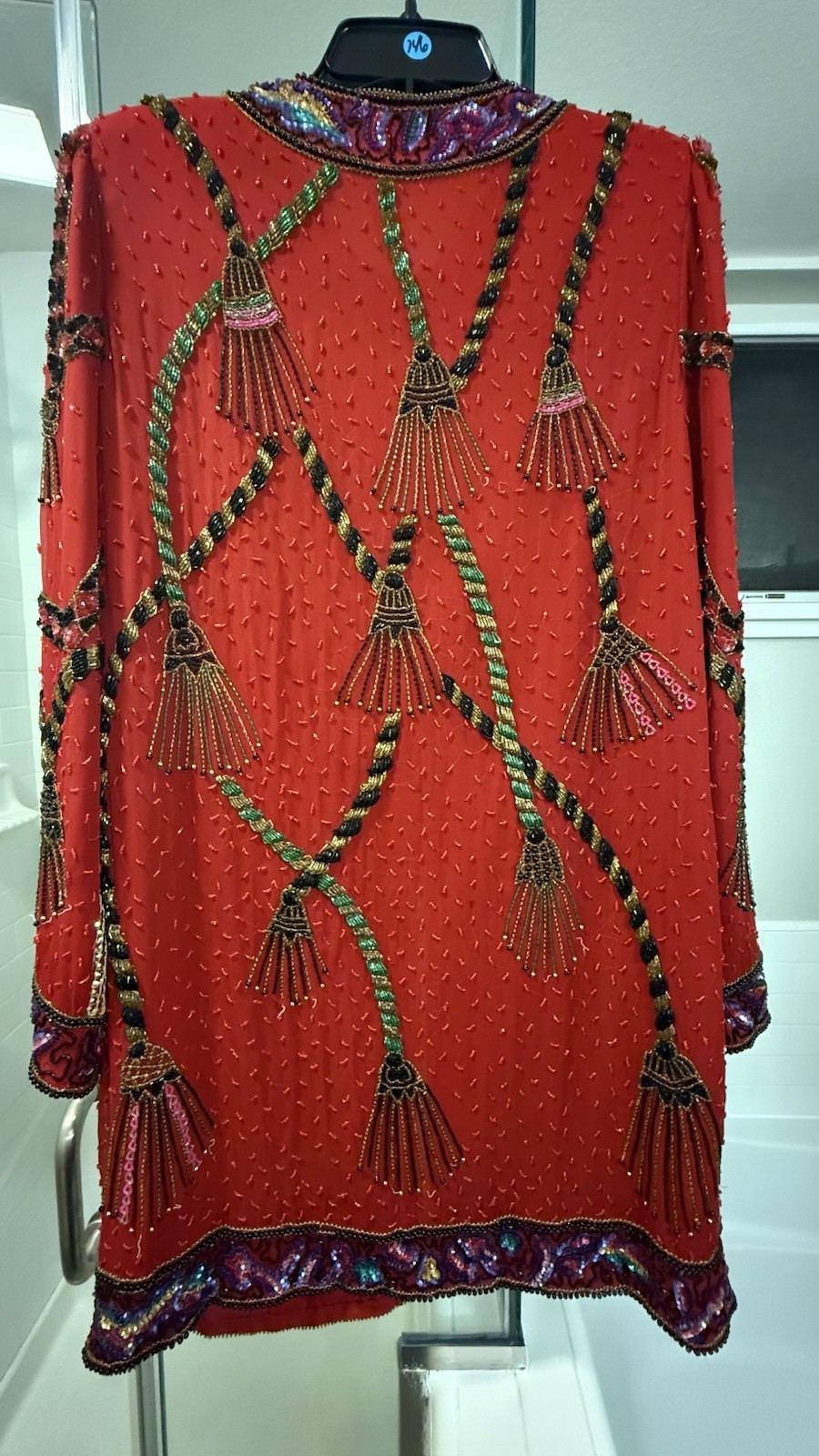 Vintage I. Magnin 100% Silk Red Beaded Sequin Evening Jacket India Size S