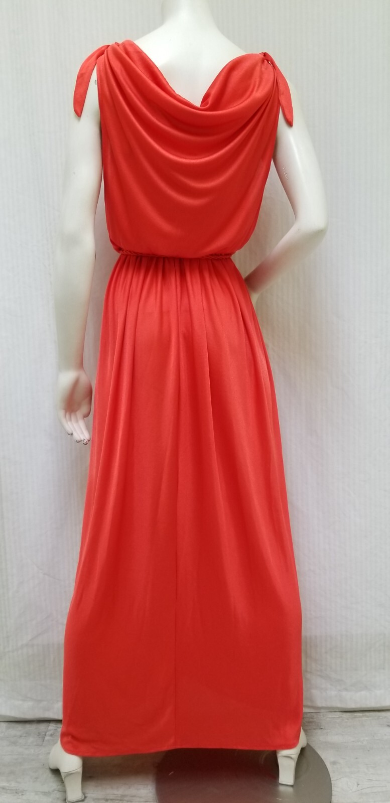 Vintage 1970s Shiny Red Jersey Knit Disco Draped Dress w/ Tassel Belt – Size S