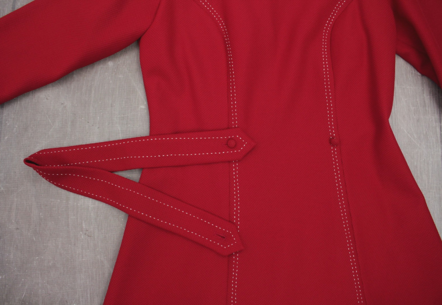 VTG Womens 60s Dark Red Long Sleeve Mini Dress W/ White Collar & Cuffs S/M 1960s
