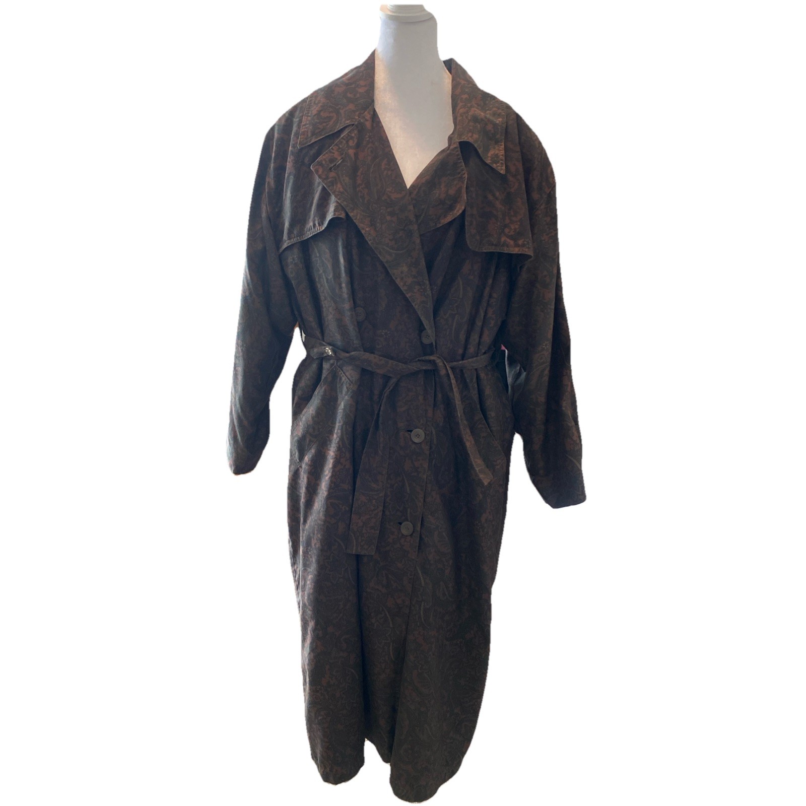 Vintage Vtg Women’s London Fog Trench Coat Duster Paisley Liner Sz 10 Goth