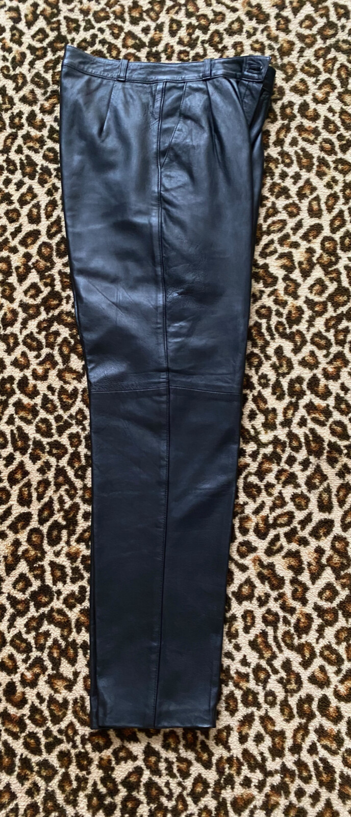 VTG women Black Leather High Waist Pleats Pant Lined size (6) M
