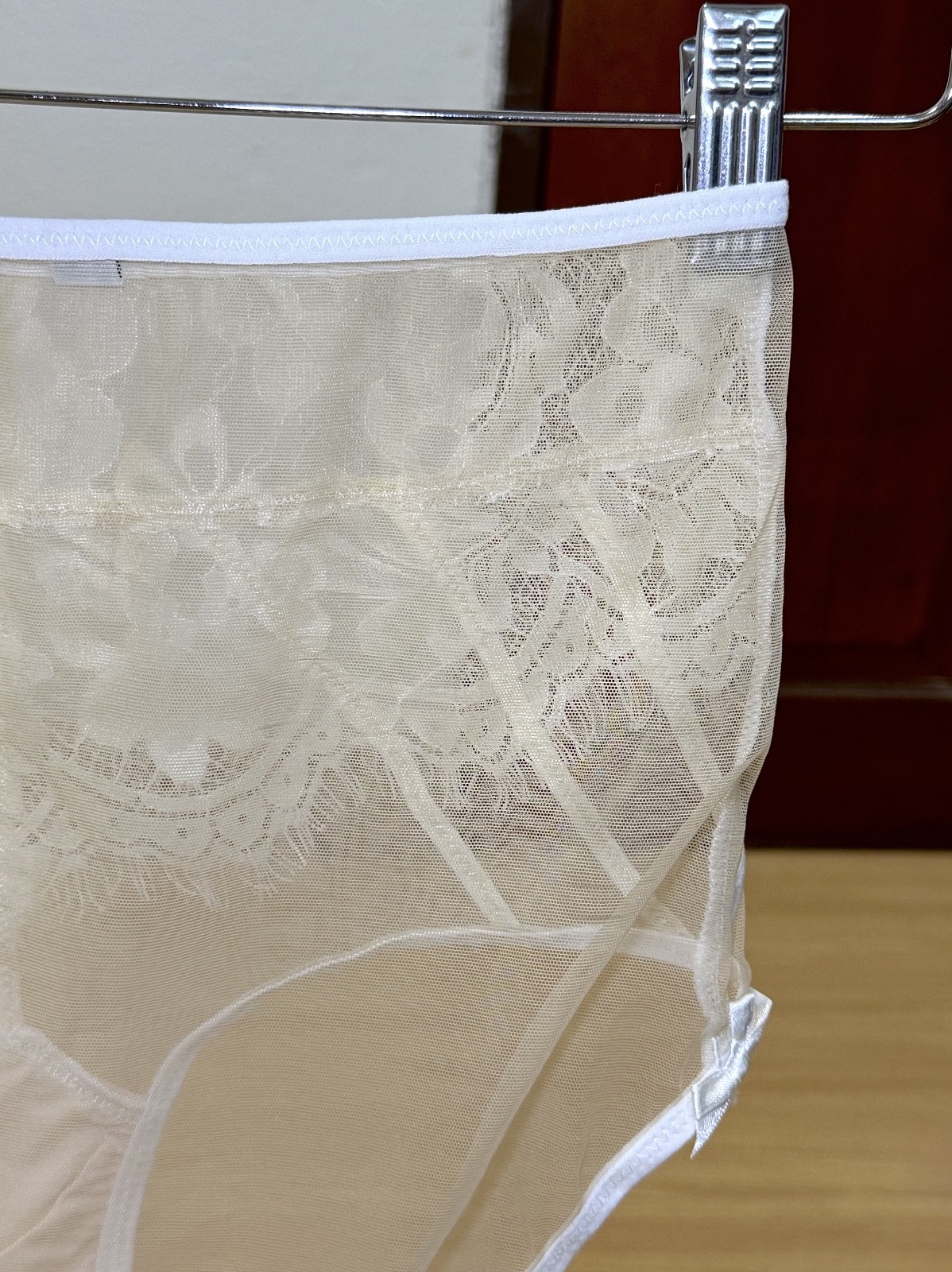 VTG Sheer Light Polyester Granny Panties Nylon Floral Lace Sissy Brief W. 28-30″